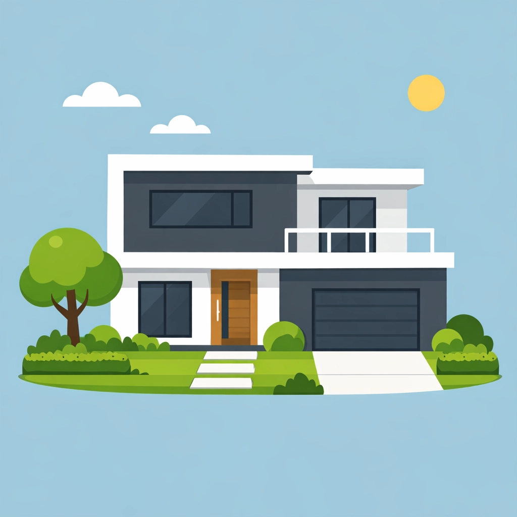Casa moderna de dos pisos representando el éxito de comprar casa y estabilidad financiera.