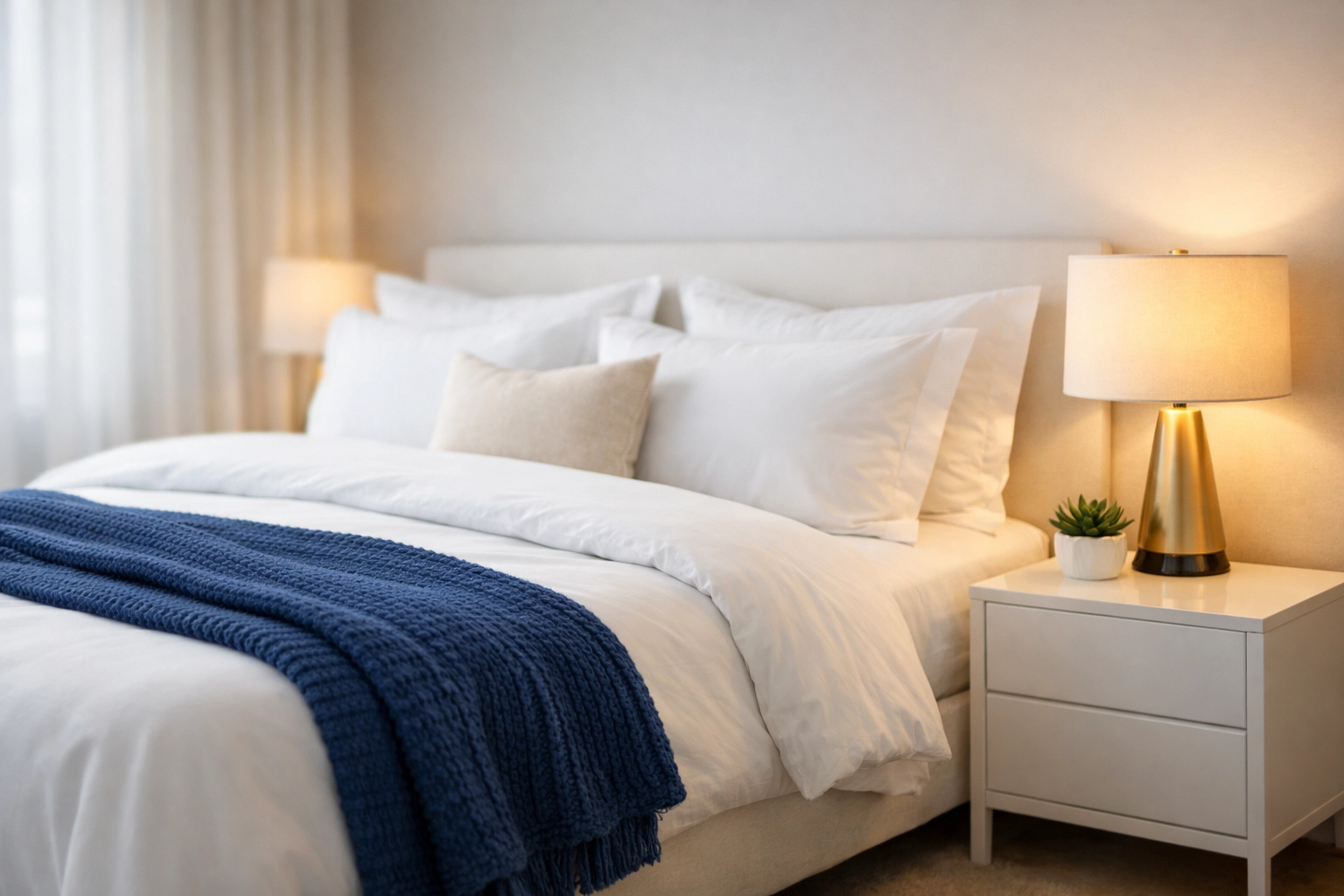 Tidy and dust-free master bedroom in Leominster illustrating the benefits of residential cleaning.