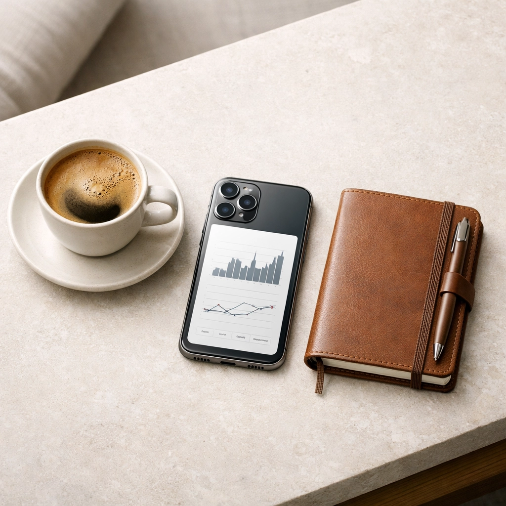 Minimalist guest setup in a hotel lobby, representing personalized service and self-check-in kiosks.