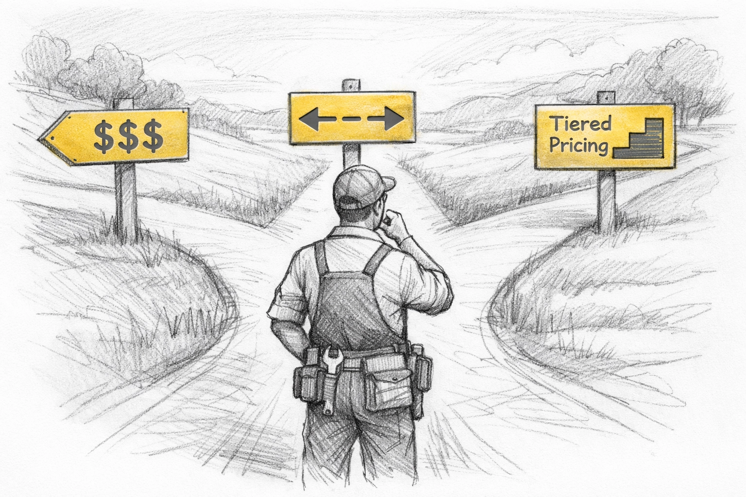Service professional choosing between different pricing strategy options