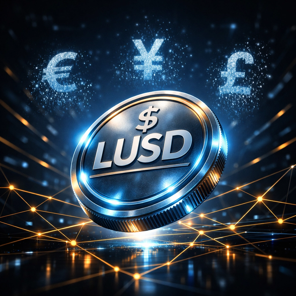 LUSD stablecoin with blockchain network connections eliminating currency conversion fees