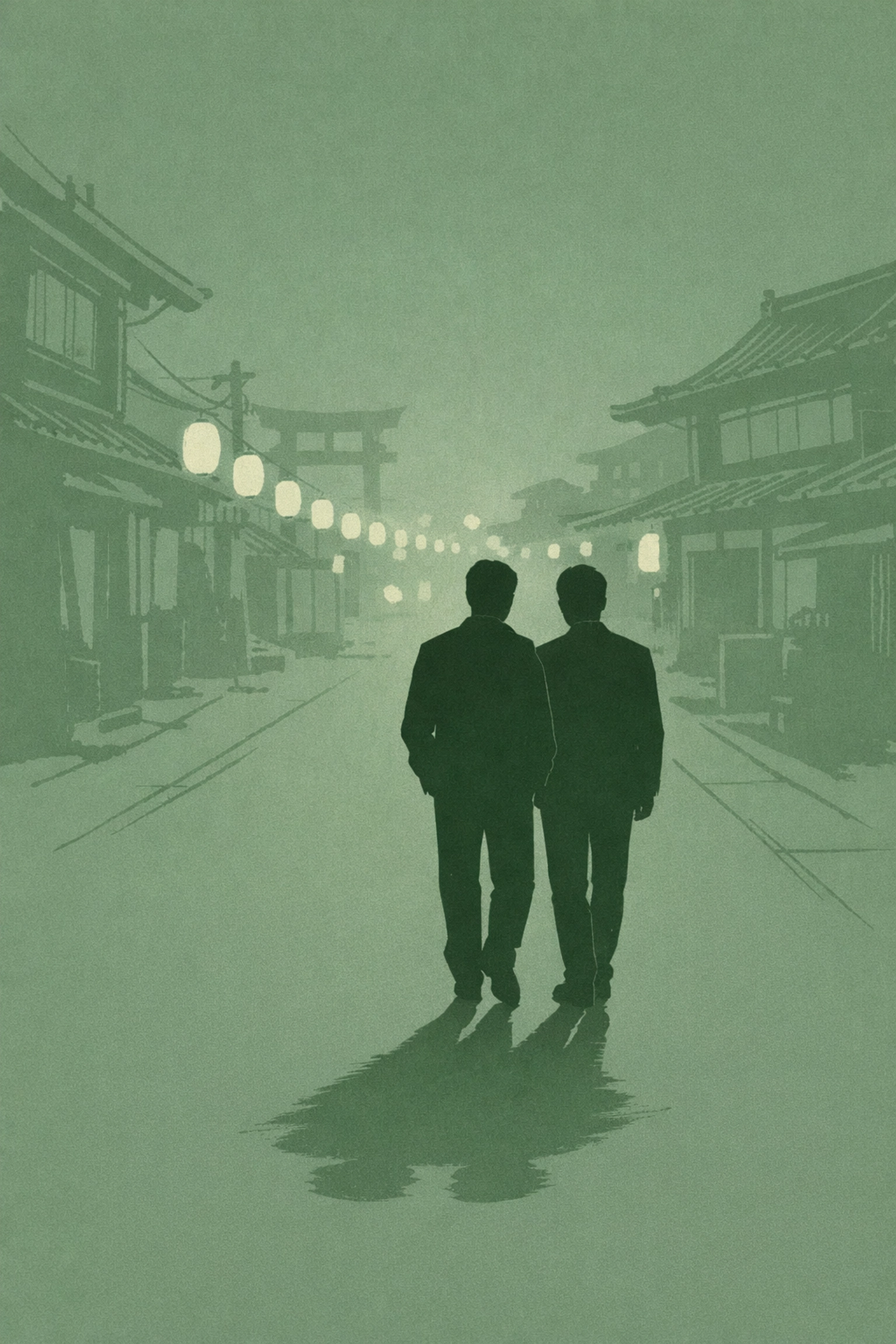 Two men walk together after Matsuri - LGBTQ+ love in traditional Japanese setting