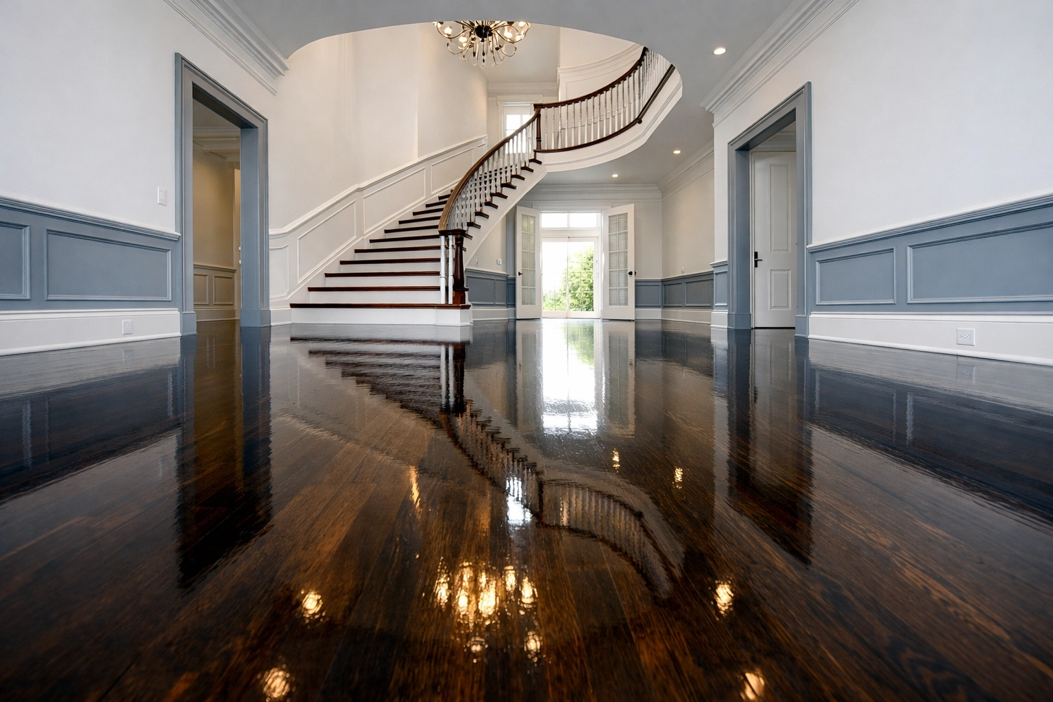 Spotless empty foyer after luxury house cleaning in Newton MA for a move-out service.