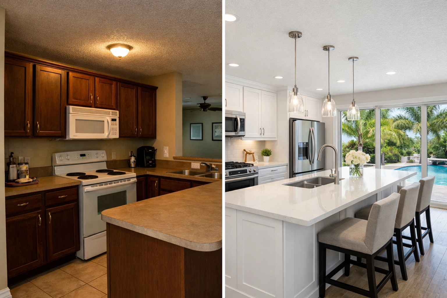 Before and after kitchen remodeling transformation in Orlando home