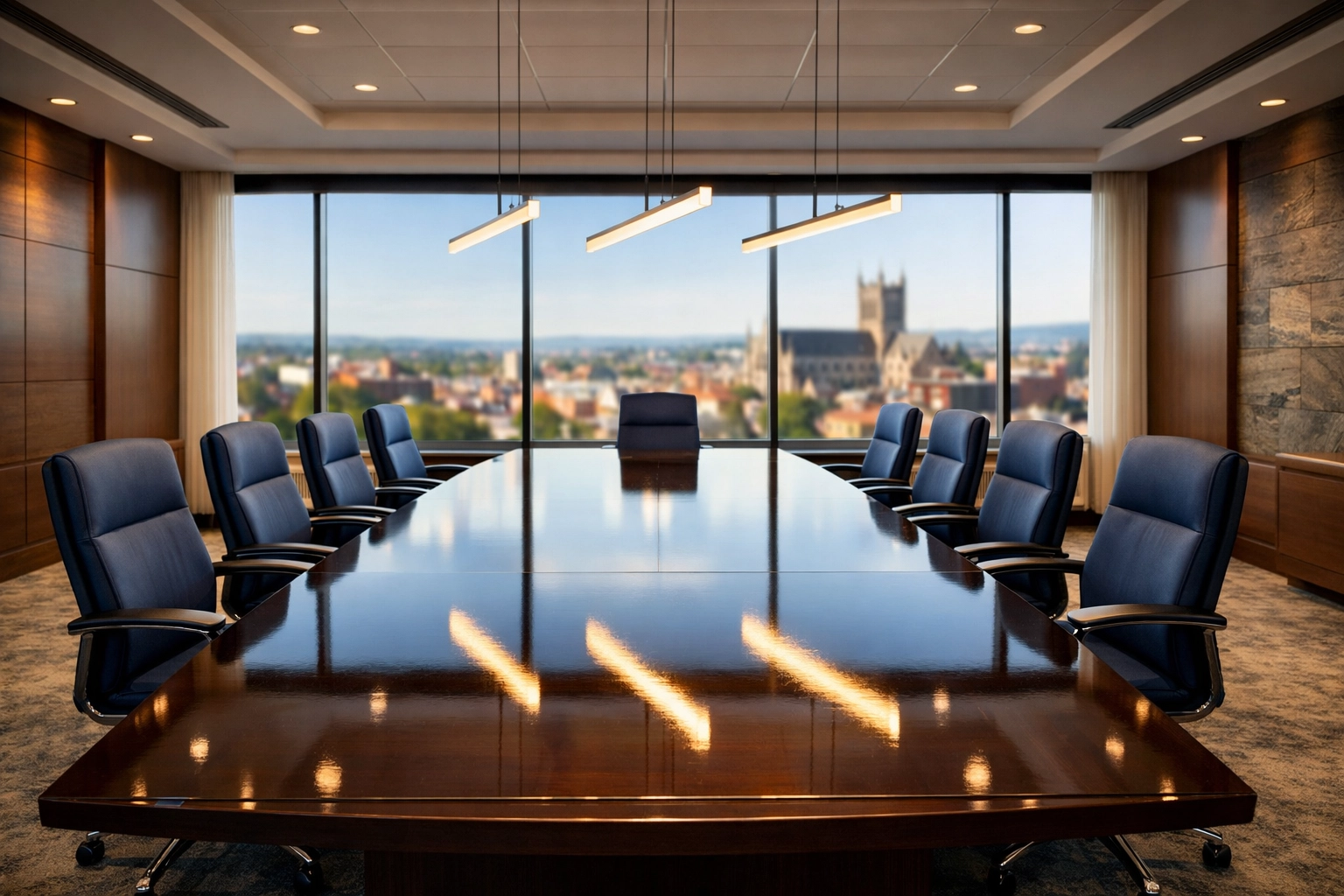 Immaculate executive conference room in Worcester following a professional deep cleaning session.