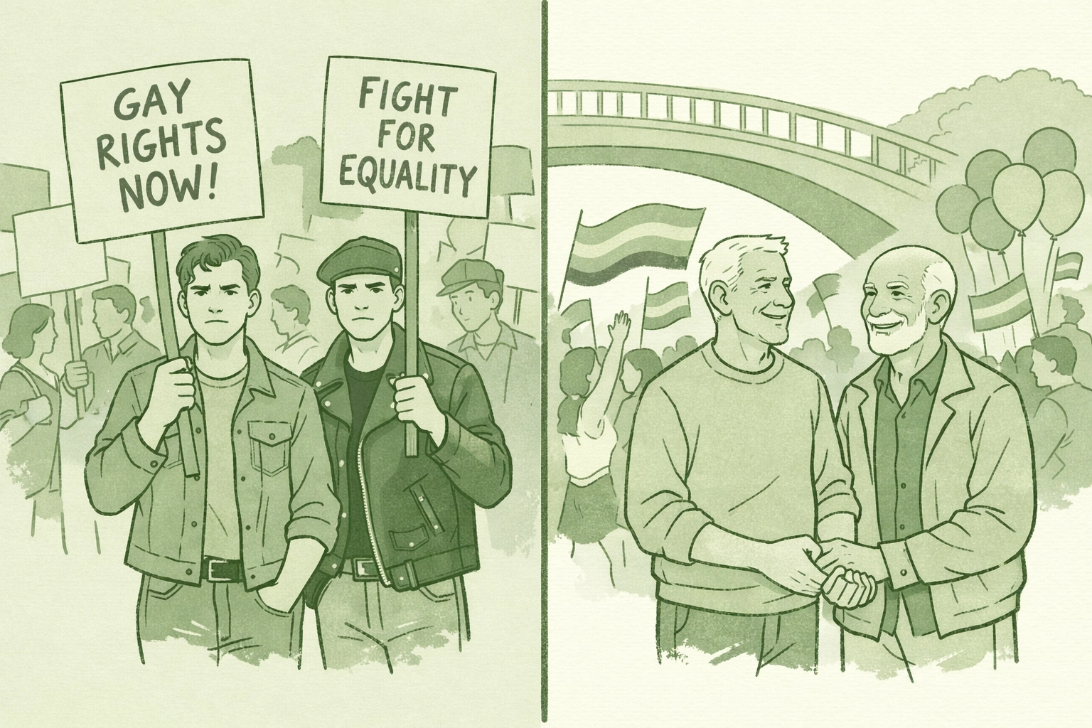 Gay couple's Pride journey from 1980s activism to modern celebration across generations