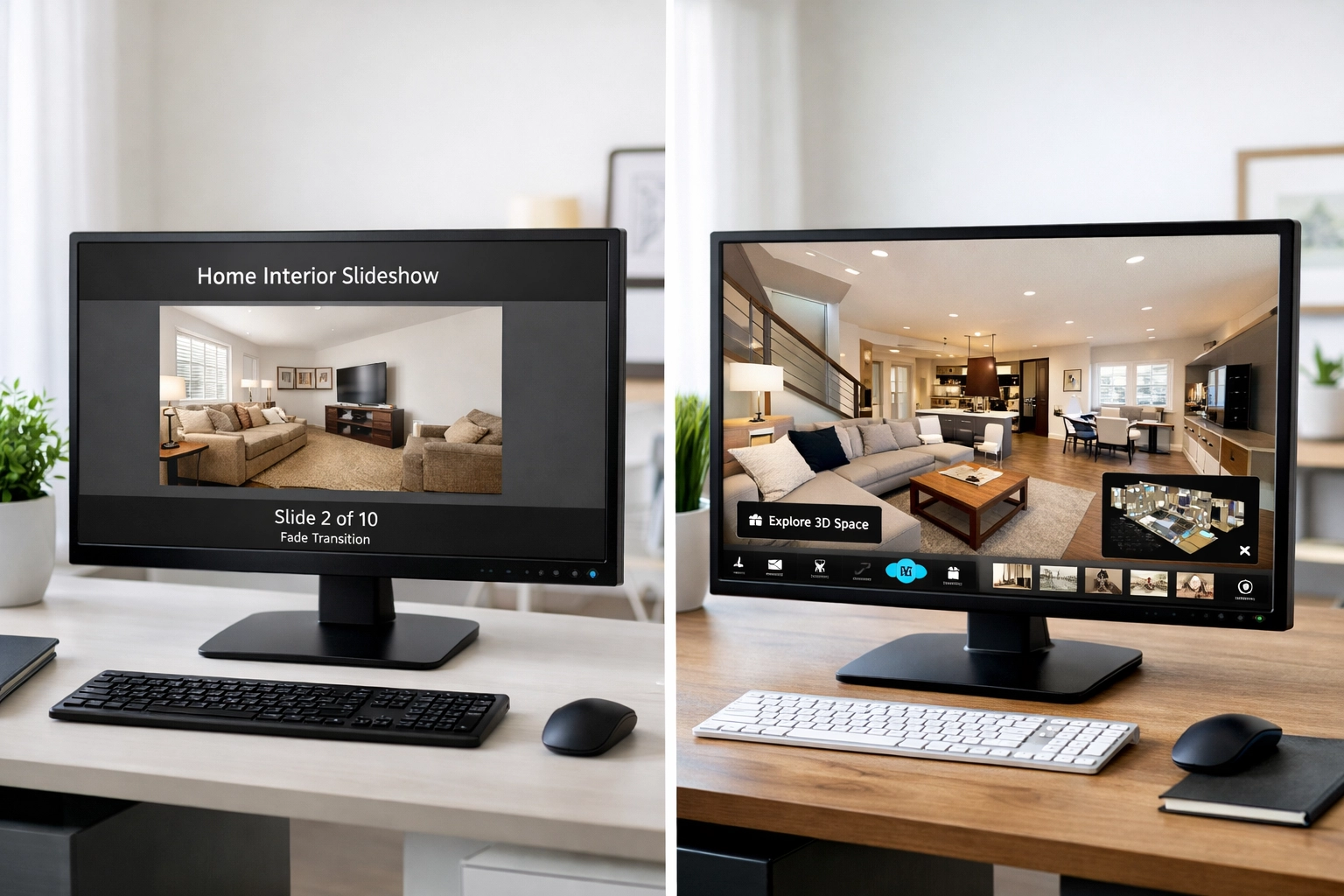 Comparison of basic photo slideshow versus interactive 3D Matterport virtual home tour