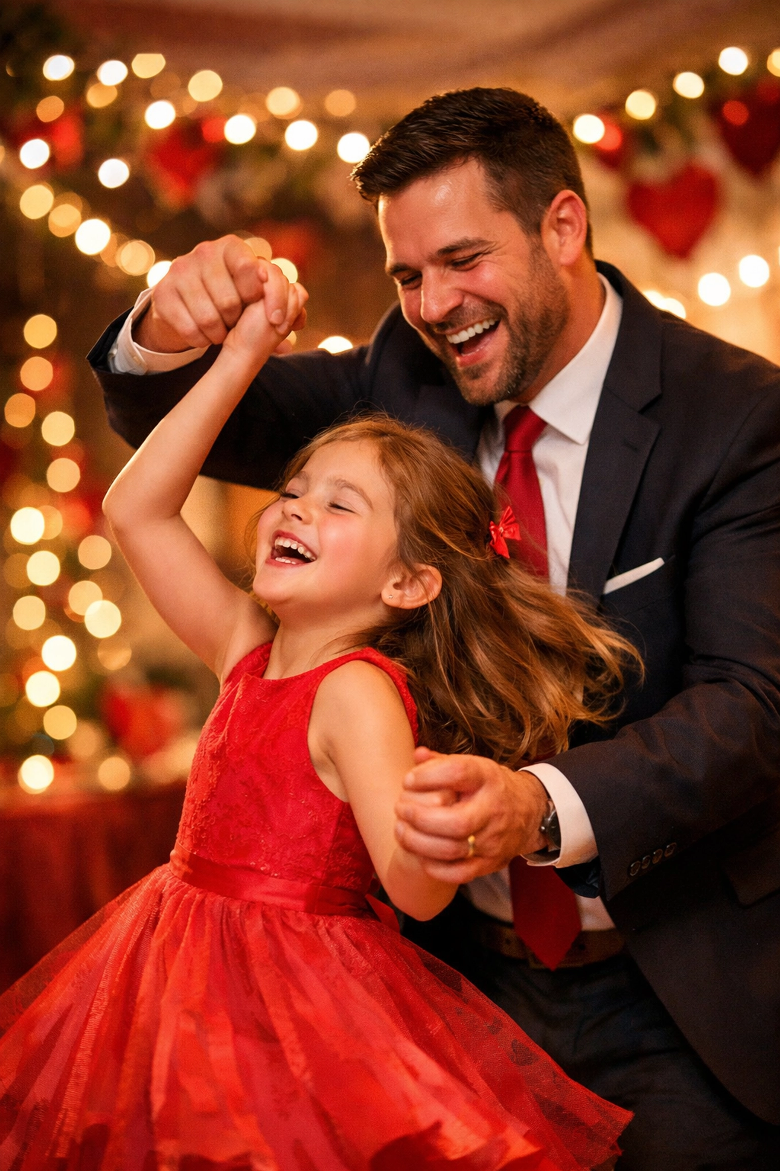 Father and daughter dancing at Braselton Civic Center Valentine's Dance event in Georgia