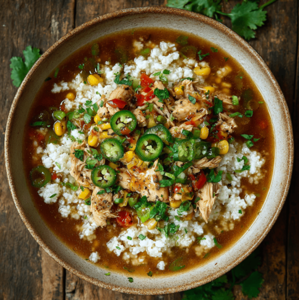 Shredded Chicken Cauliflower Rice Bowl