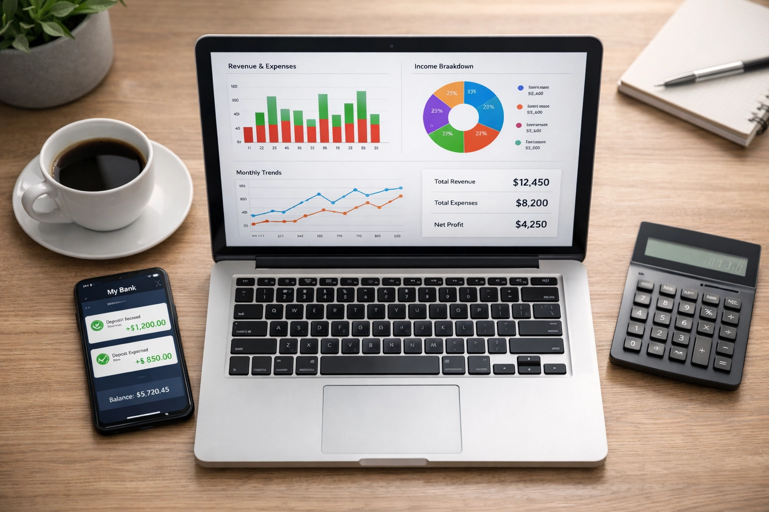 Medical billing dashboard and bank statement showing payment reconciliation gaps in healthcare revenue cycle