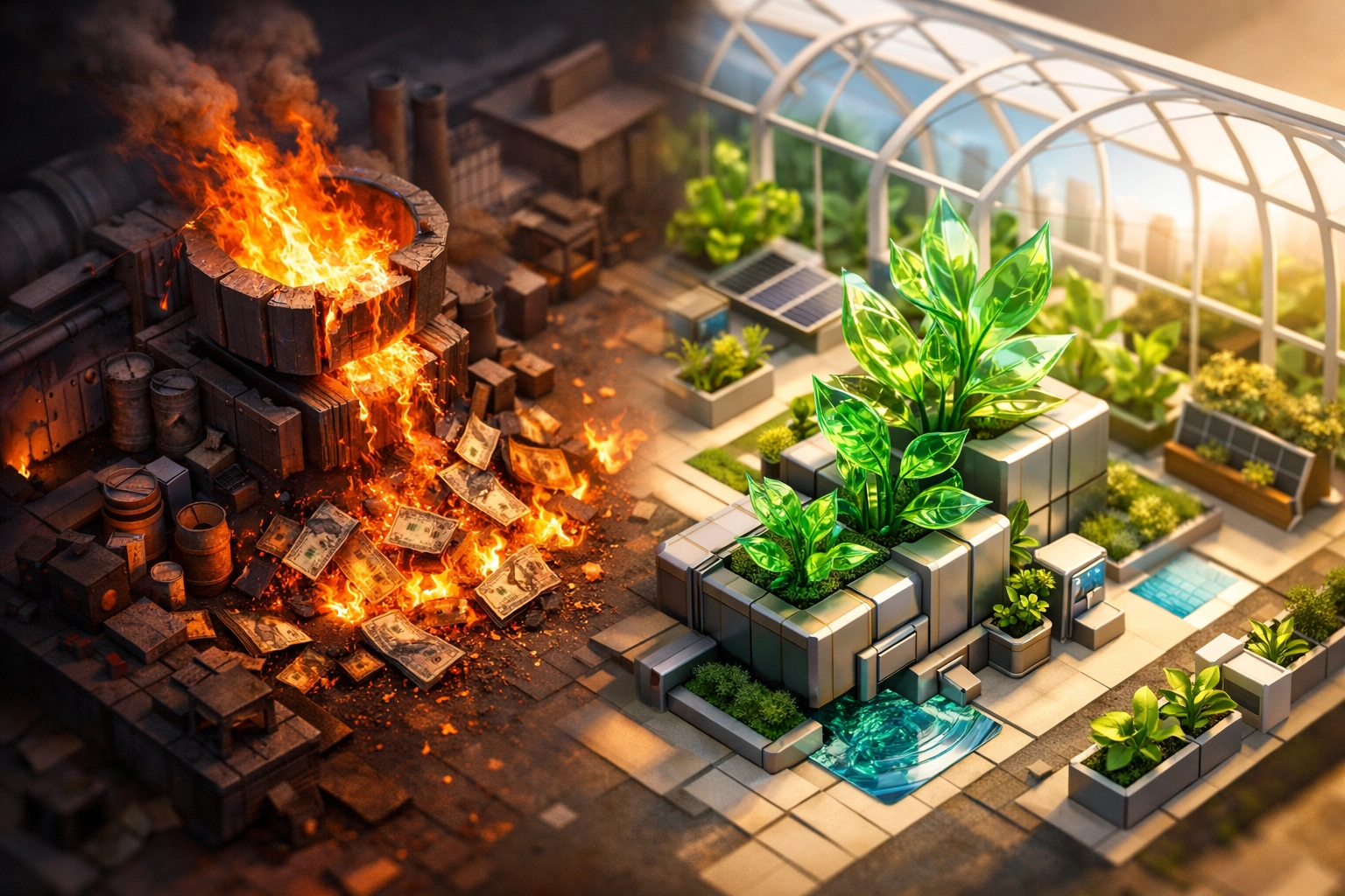 Visualizing startup profitability by shifting from burning cash to sustainable business growth.