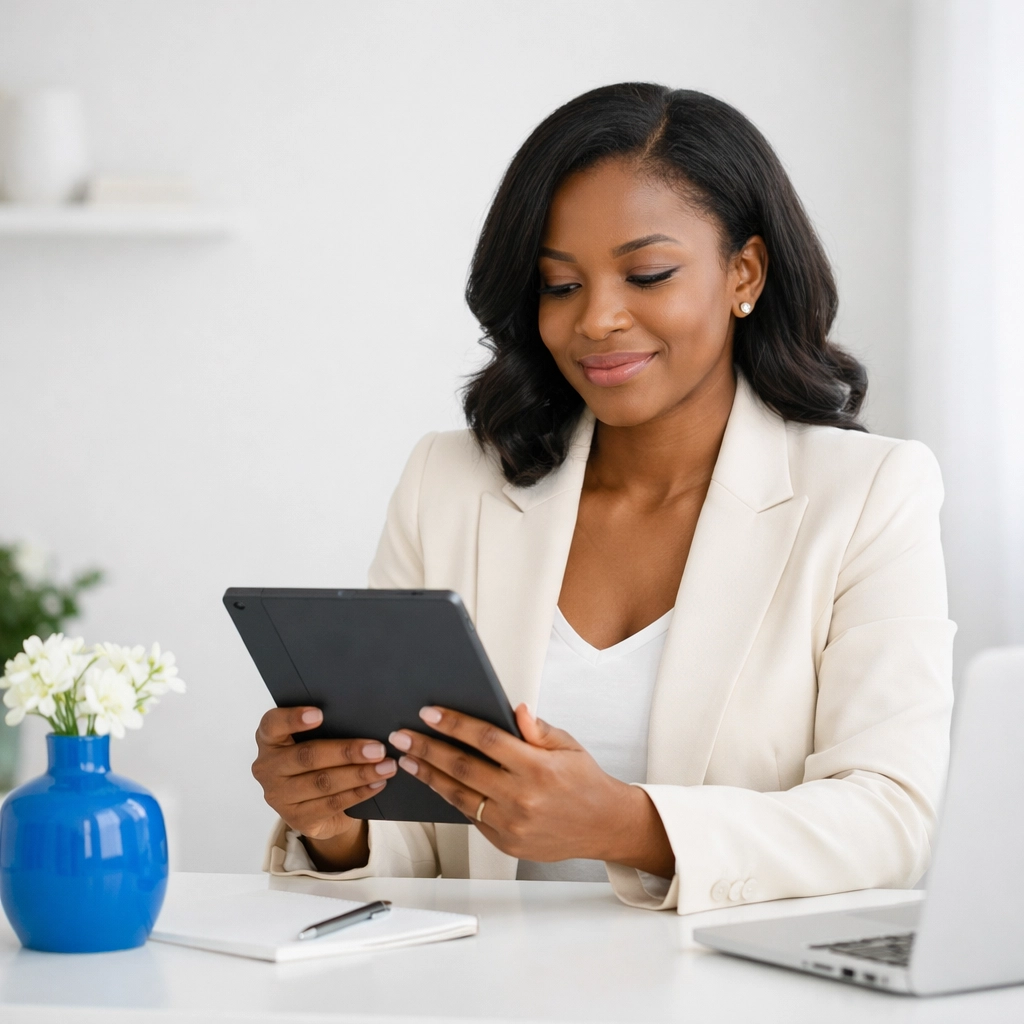 Entrepreneur evaluating S Corp reasonable compensation in a calm, professional home office.