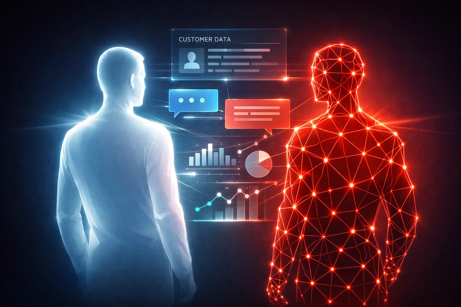 Human and AI collaboration in customer service showing partnership between technology and people