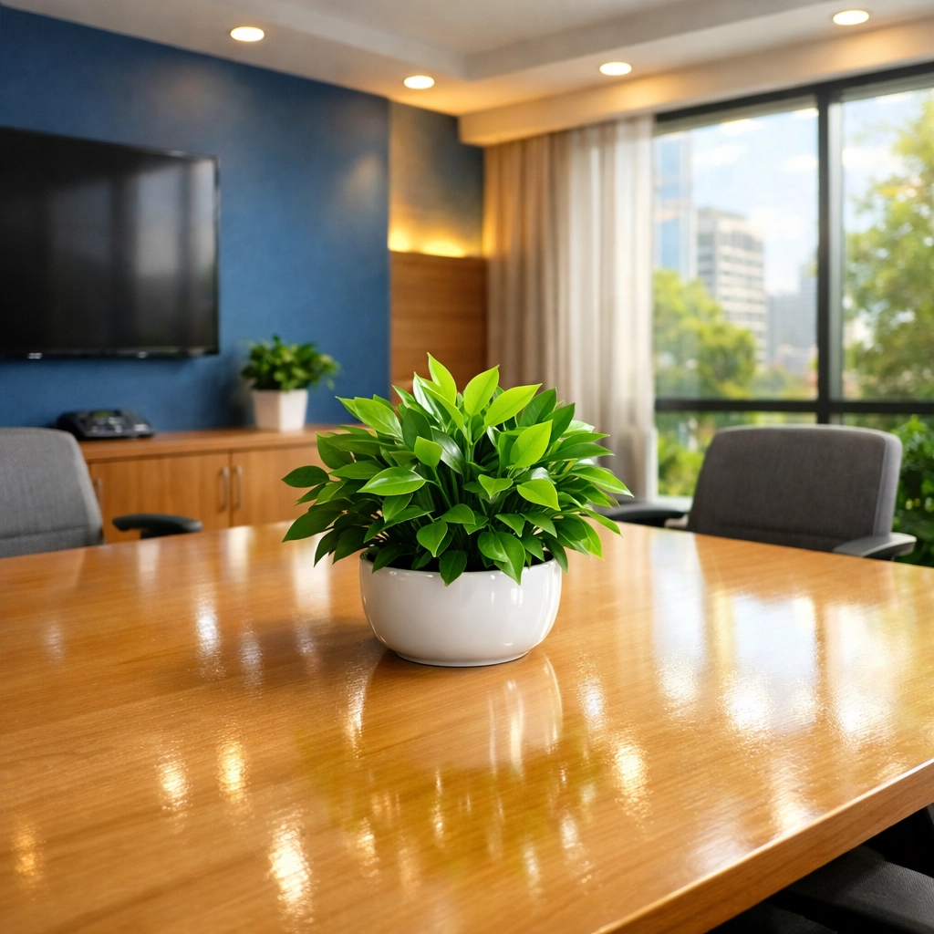 Eco-friendly commercial cleaning of a modern conference room in Wakefield using non-toxic products.