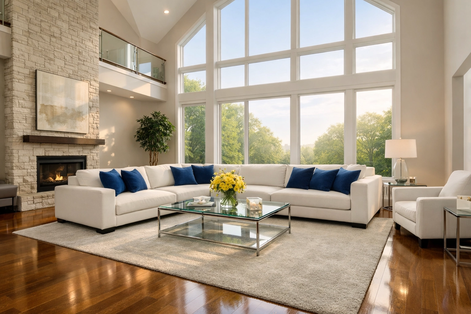 Clean living room with vacuumed floors showing the results of bi-weekly house cleaning in Carlisle.