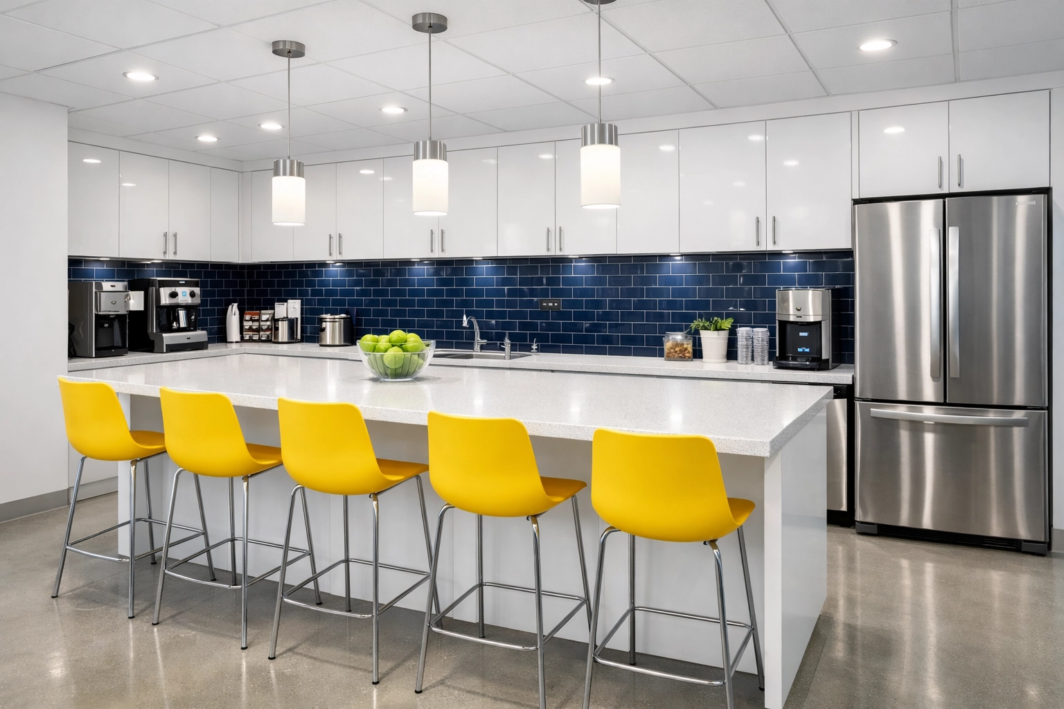 Professional commercial cleaning in Lincoln results in a sanitized and high-tech office breakroom.