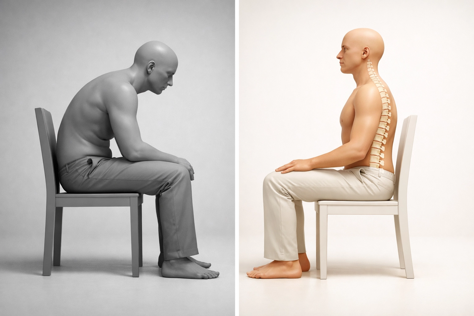 Comparison of poor vs proper sitting posture for sciatica pain prevention
