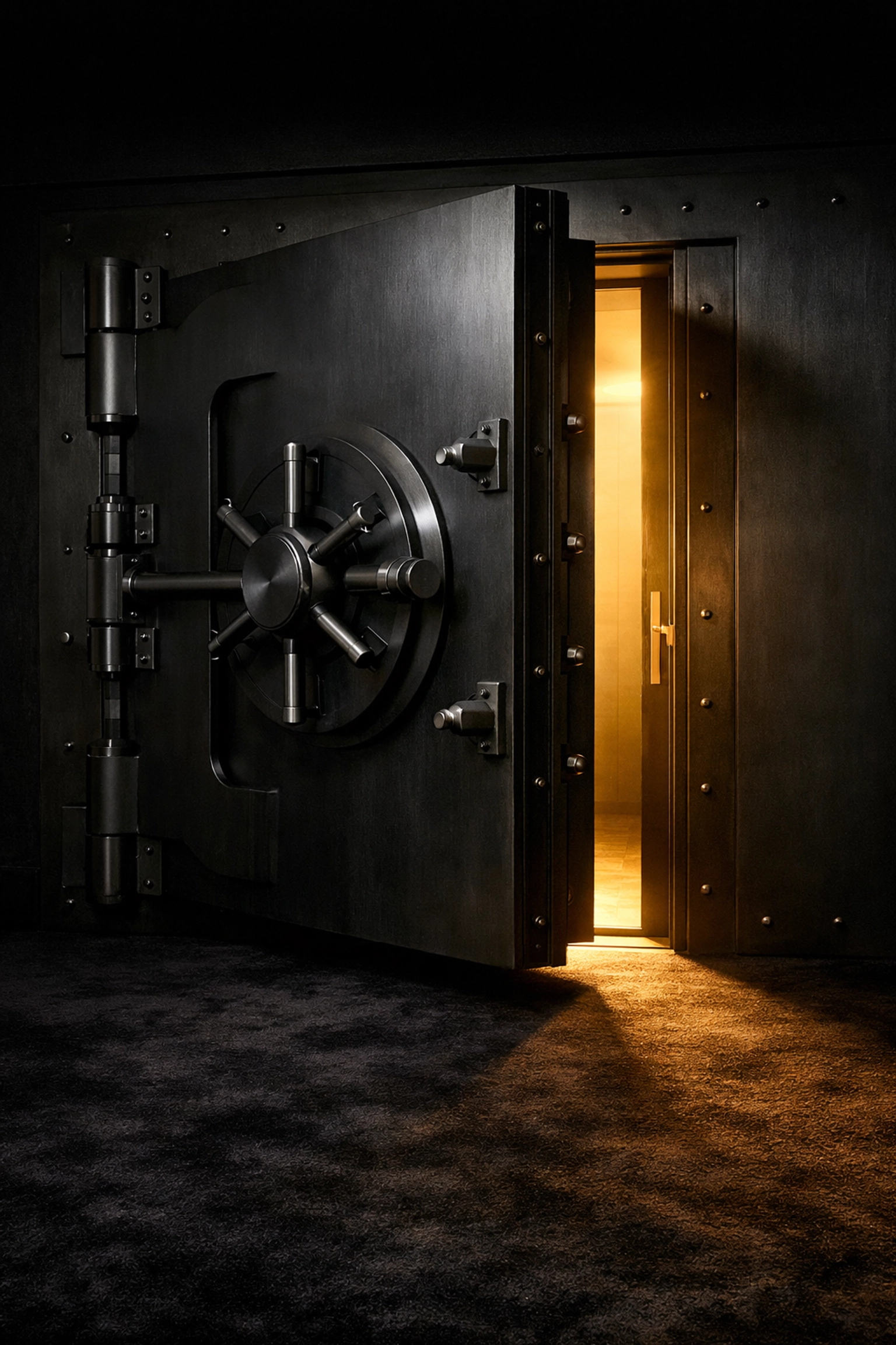 Steel vault door opening to reveal exclusive access to rare luxury watch models and Rolex inventory.