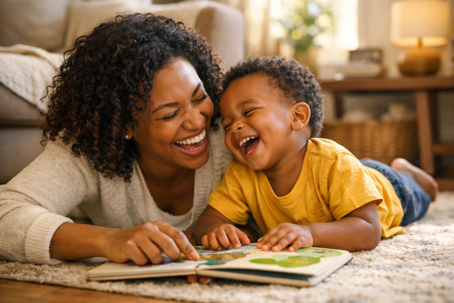 A Black mother and child sharing a joyful moment of connection after mom prioritized her mental health