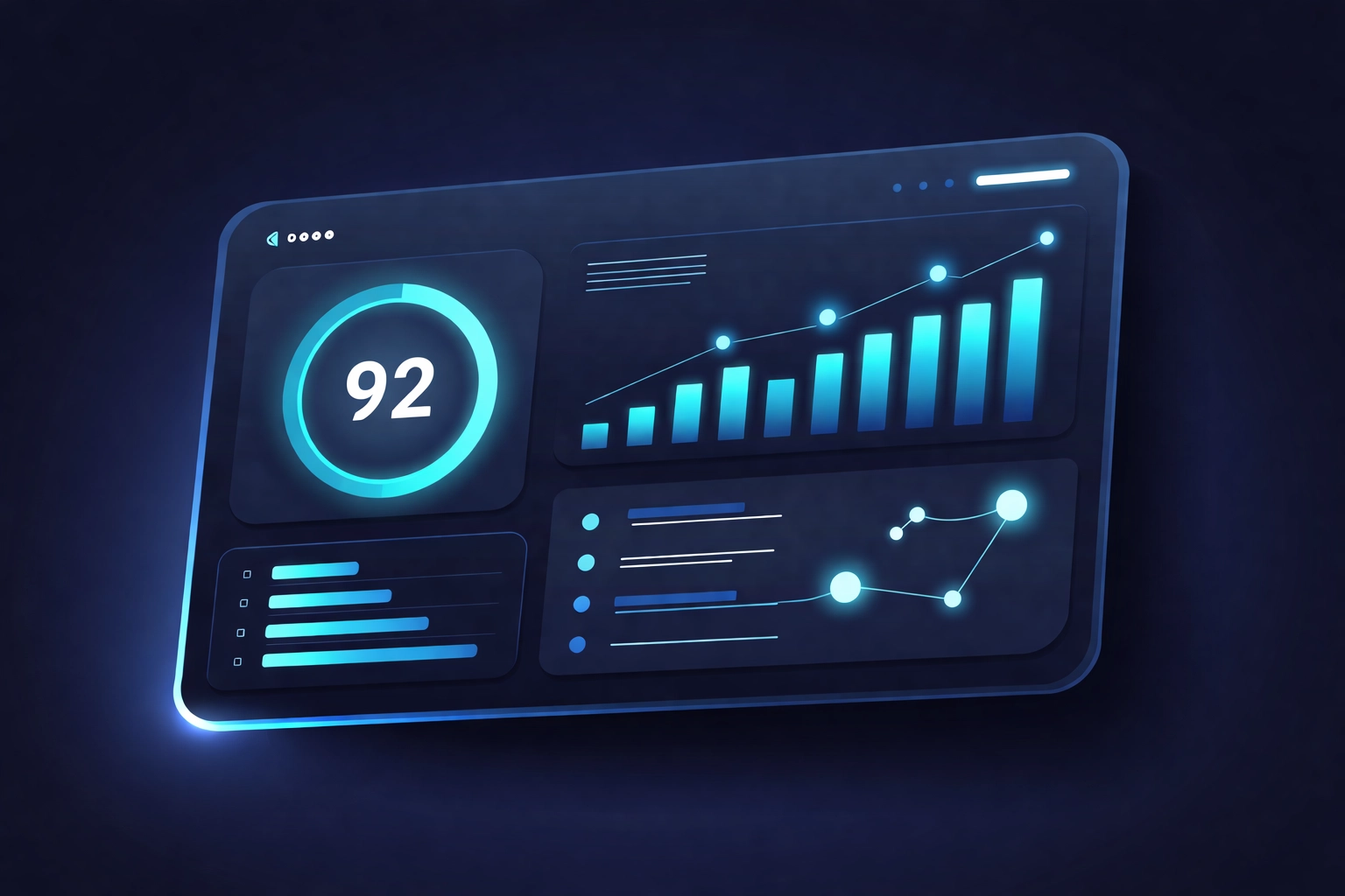 Modern analytics dashboard visualizing AI SEO metrics, citation scores, and brand visibility data