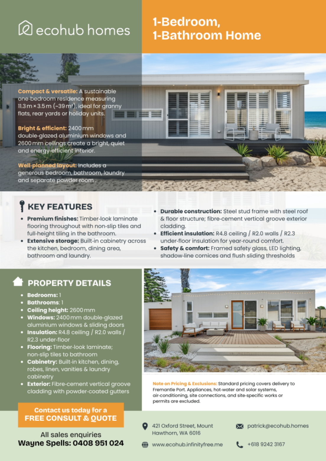 EcoHub Homes 1-Bedroom Modular Home Flyer