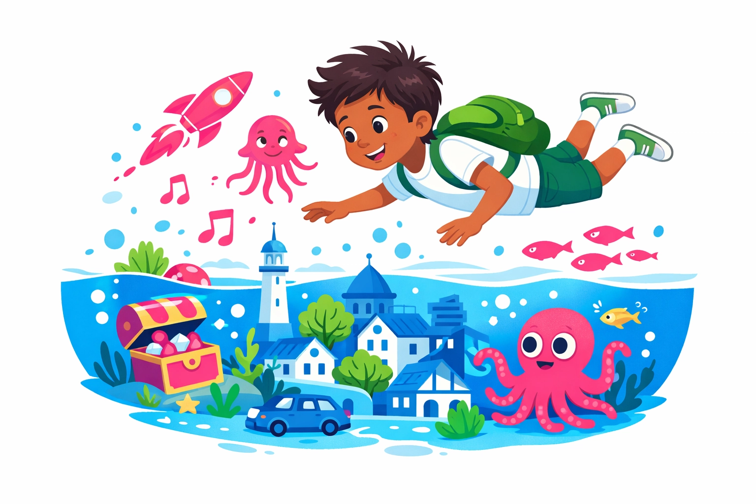 Kind gebruikt fantasie en verbeelding bij wat-als-vraag over onderwaterstad