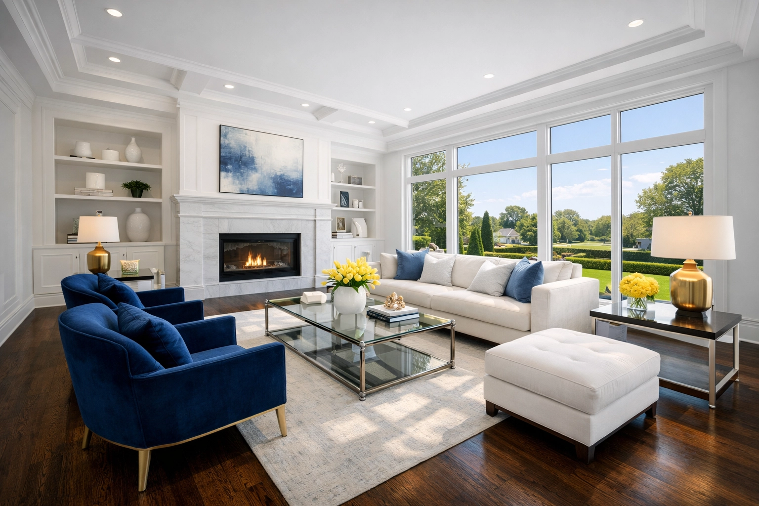Pristine luxury living room in a Massachusetts home after professional house cleaning services MA.