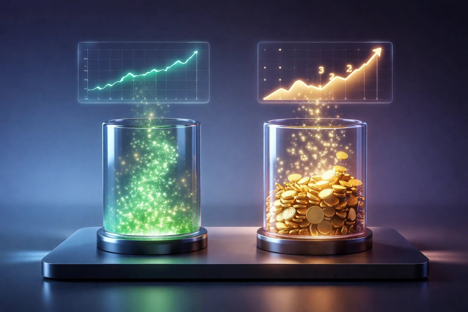 Side-by-side comparison showing organic content growth versus paid promotion performance on digital platforms
