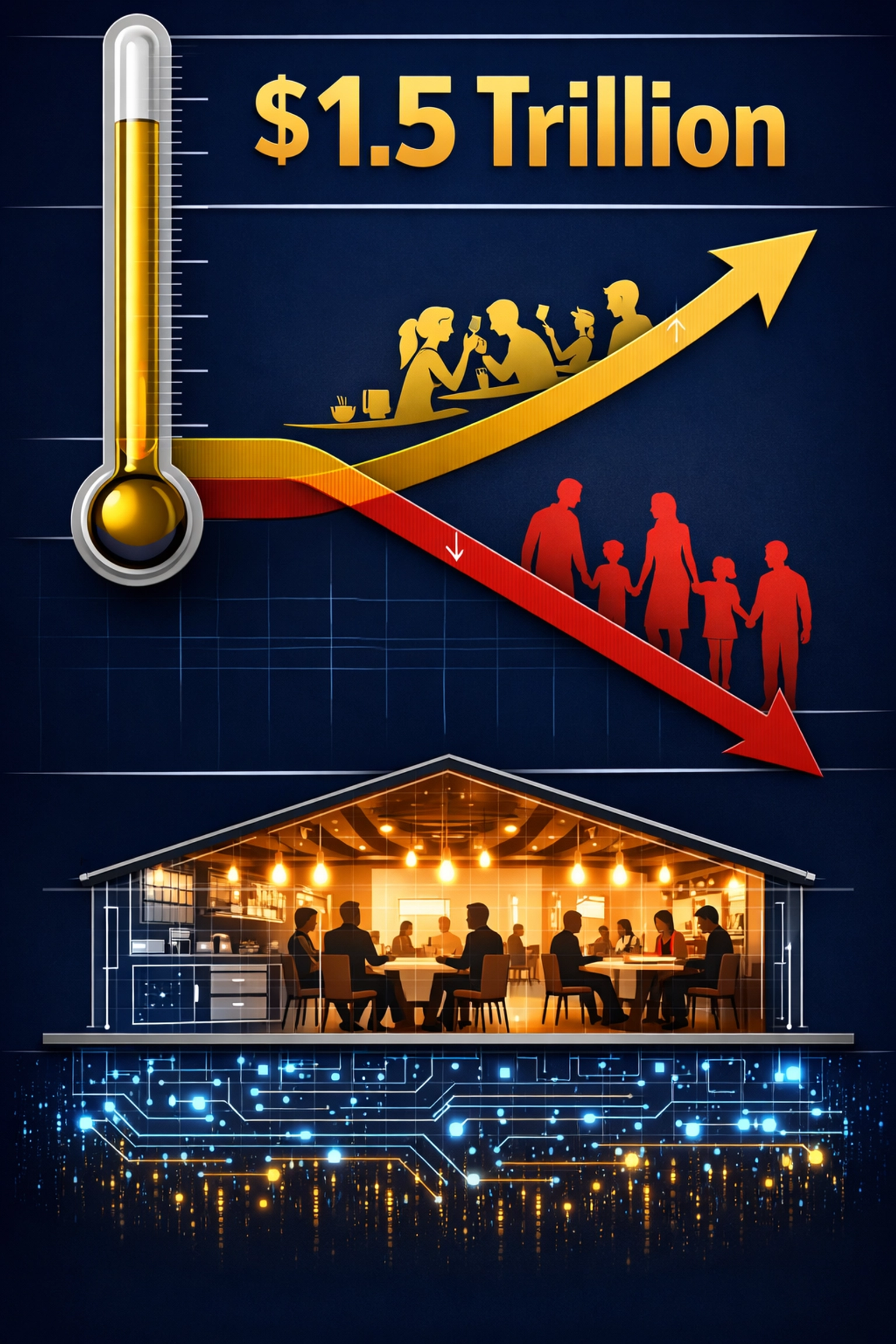 2026 restaurant industry infographic showing $1.5 trillion sales forecast and K-shaped economic recovery