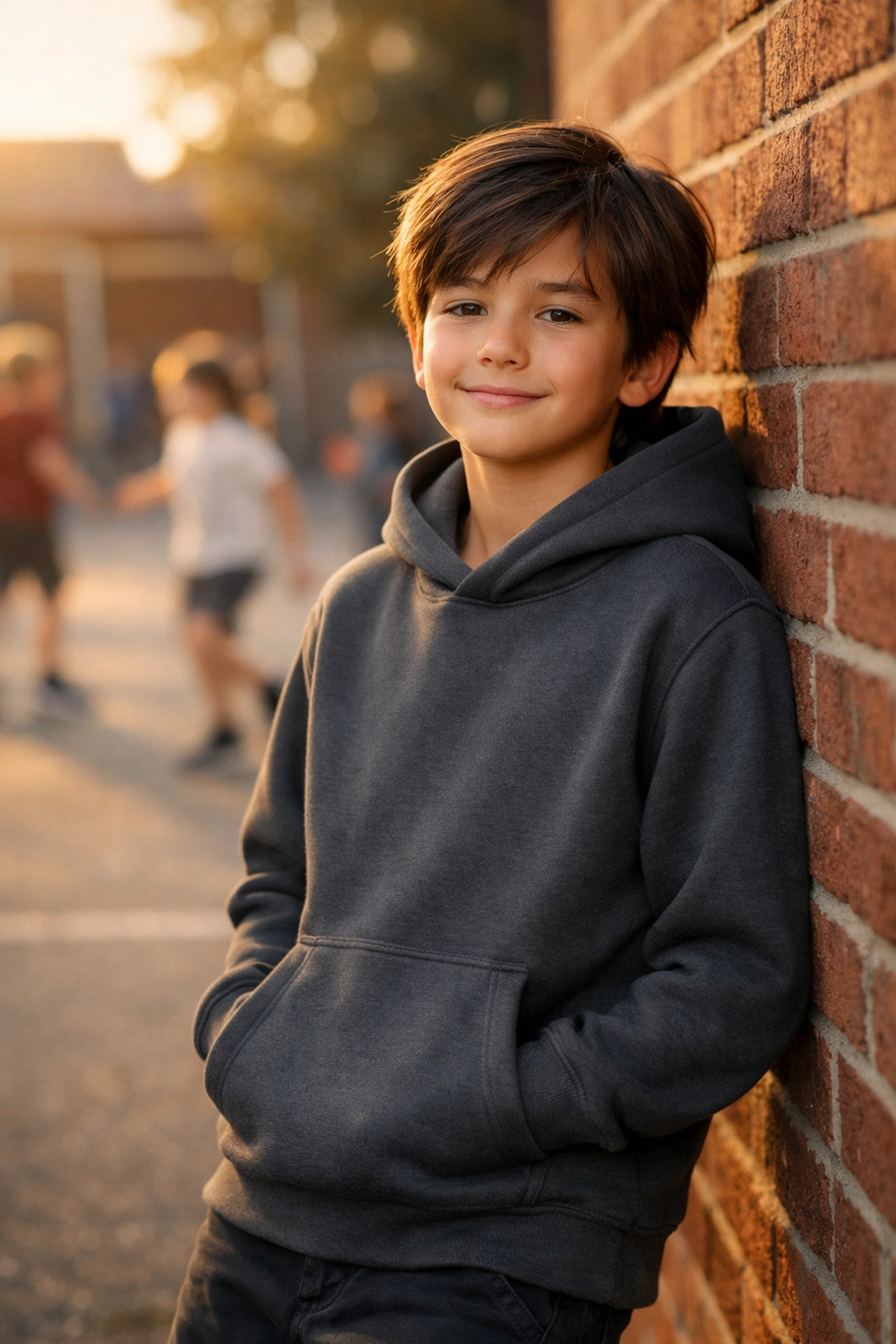 Confident boy wearing sensory friendly clothing and weighted clothing for kids at school.