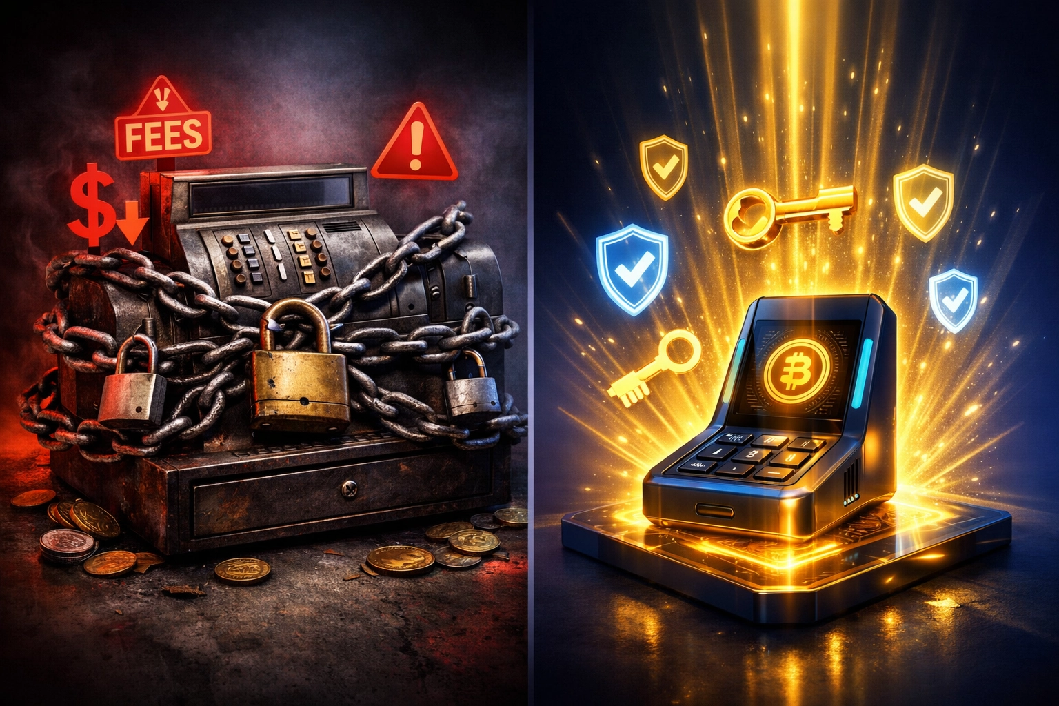 Traditional payment processor fees versus self-custody crypto wallet savings for merchants