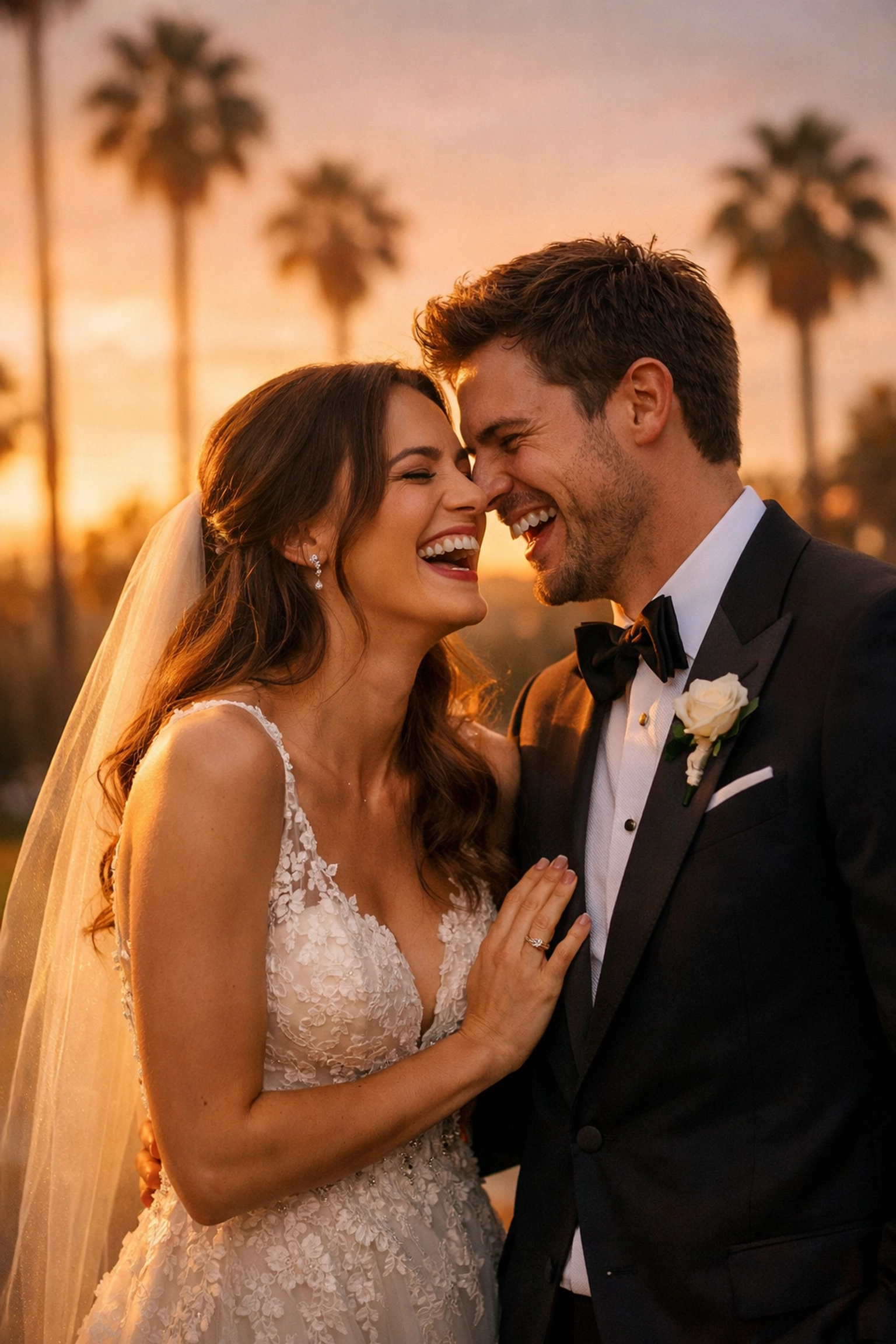 Professional Los Angeles wedding photographer capturing a couple's sunset portrait at a luxury estate.