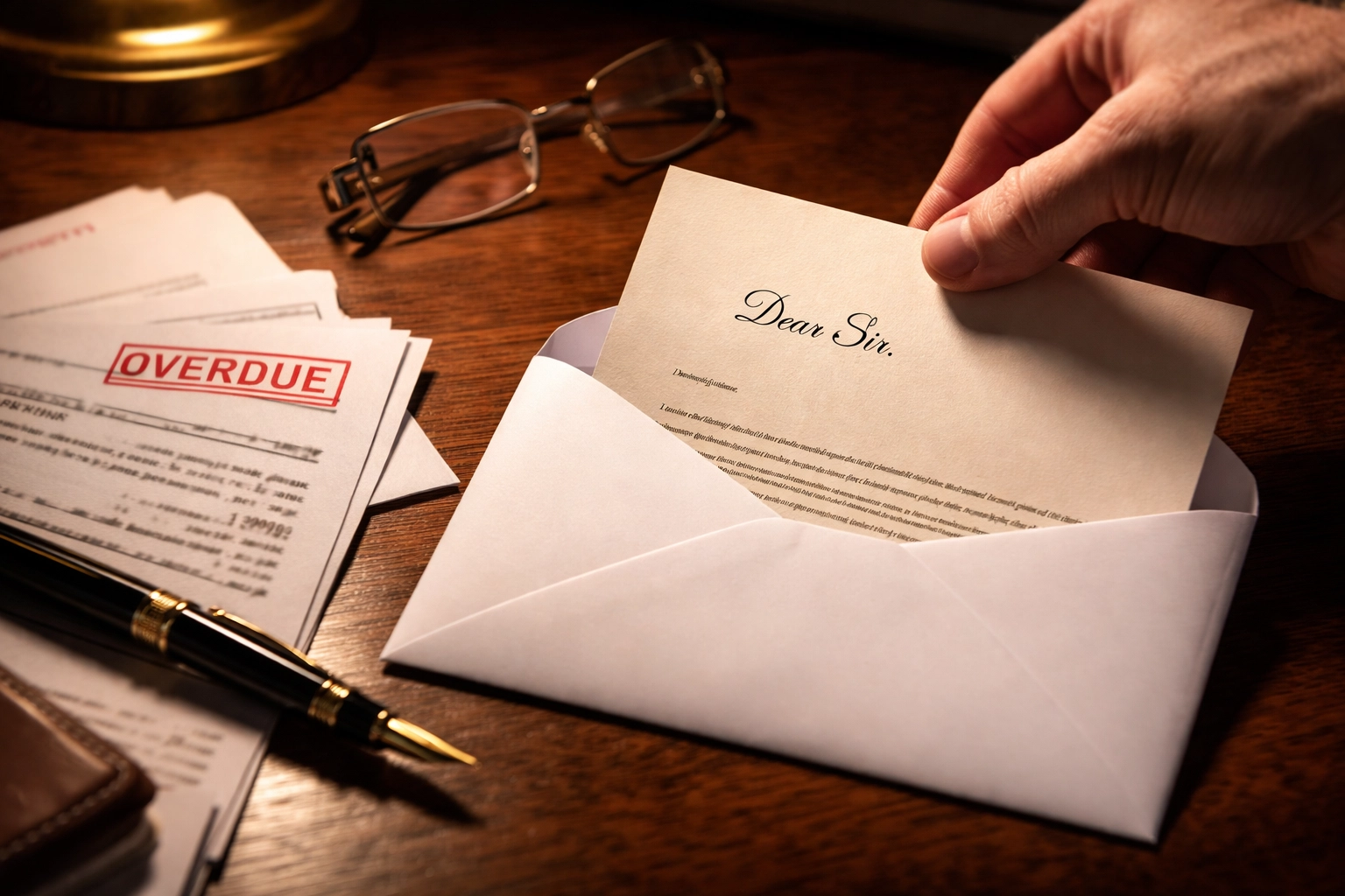 Letter Before Action for debt collection being prepared with unpaid invoices and legal documents