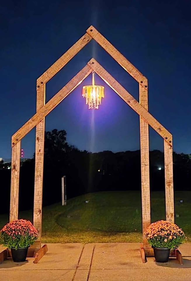 Rustic double wooden arch rental