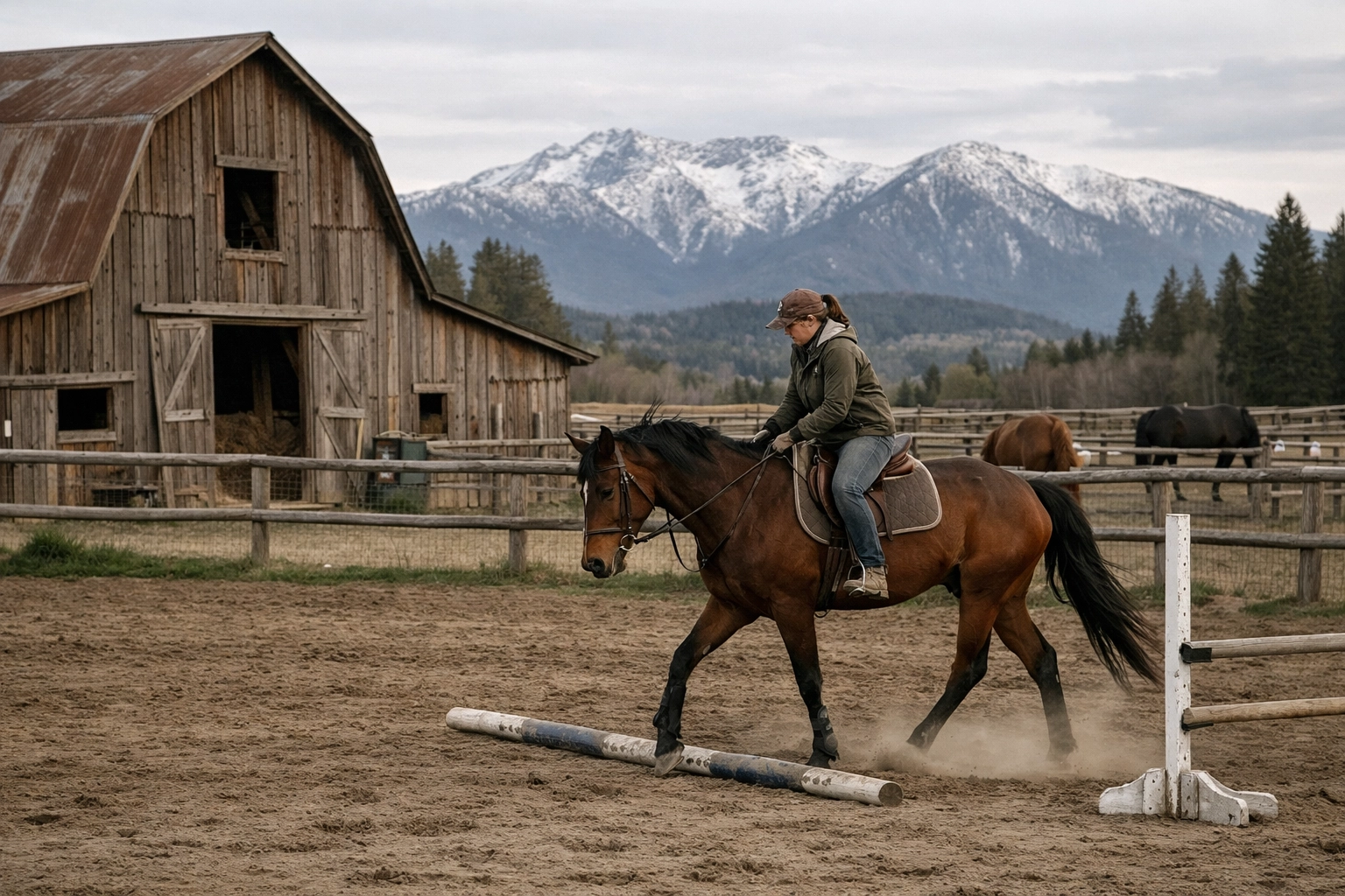 Equestrian training facility in Tryon showing authentic horse farm lifestyle and barn