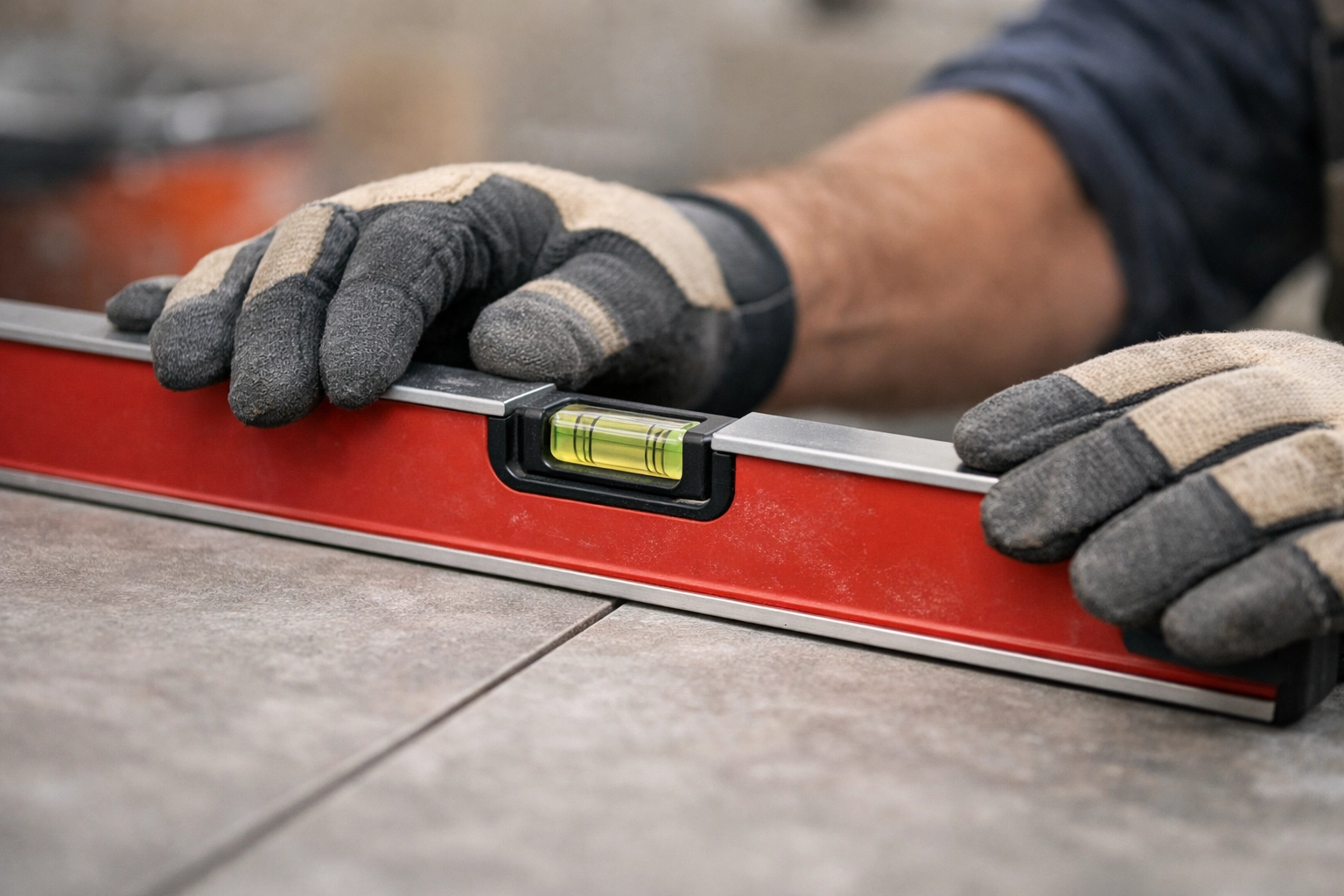 Professional Remodeling Expert inspecting tile work quality during Orlando home renovation