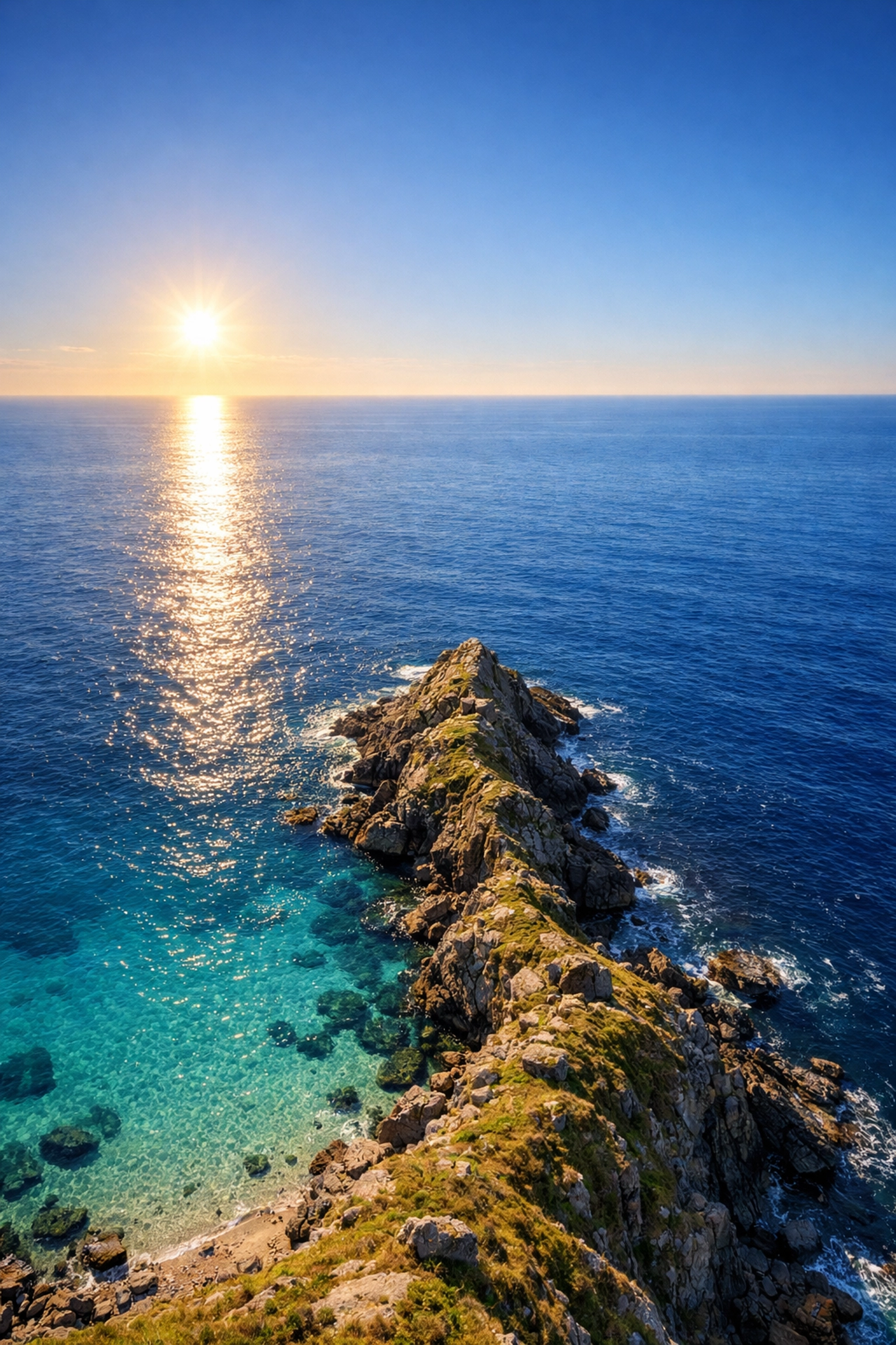 Aerial view of the Atlantic horizon off Sennen Cove, a peaceful location for aerial ashes scattering.