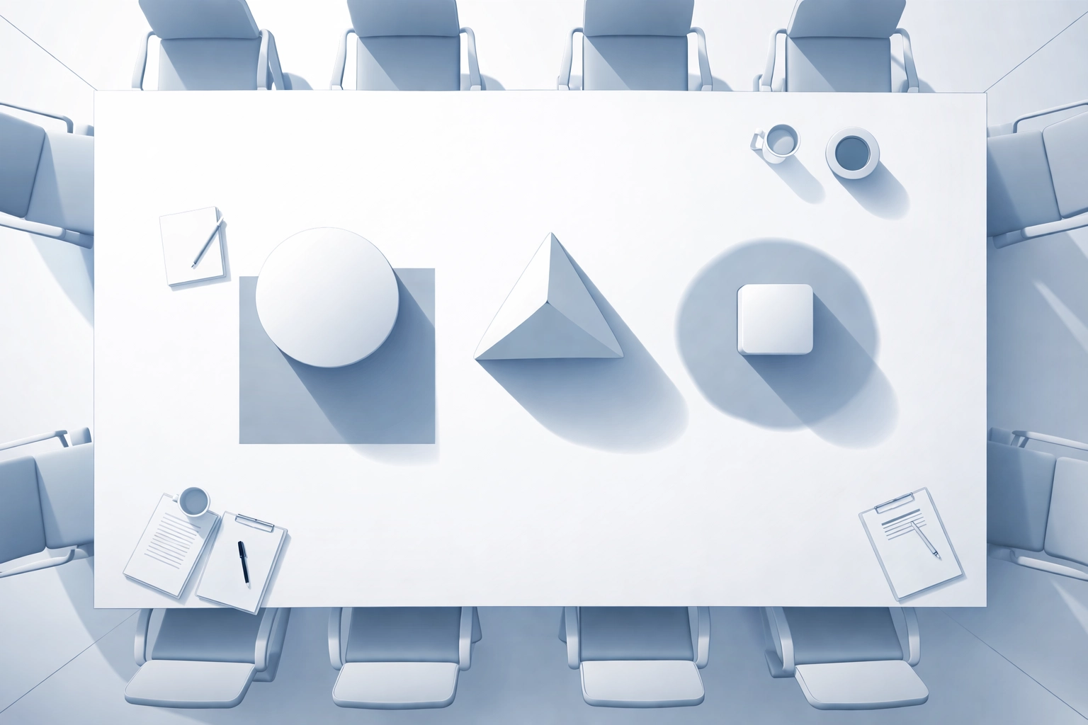 Minimalist boardroom illustration highlighting the discrepancy between leadership actions and company values.