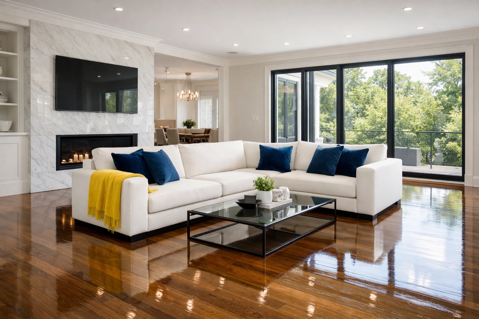 Immaculate minimalist living room in Massachusetts cleaned by professional house cleaning experts.