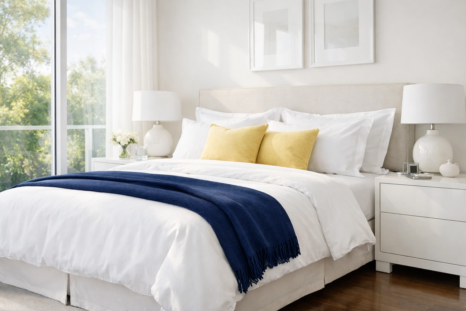 Sanitized master bedroom illustrating a healthy, allergen-free home from expert house cleaning Clinton MA.