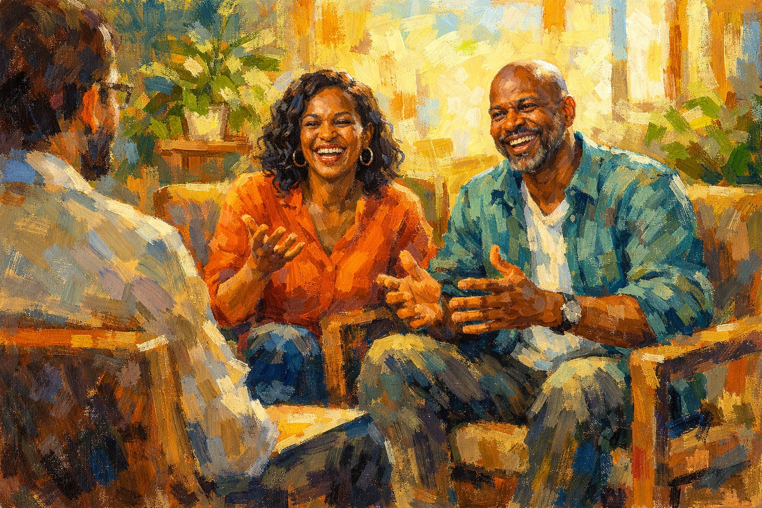 Couple meeting with certified Prepare/Enrich facilitator for relationship coaching session