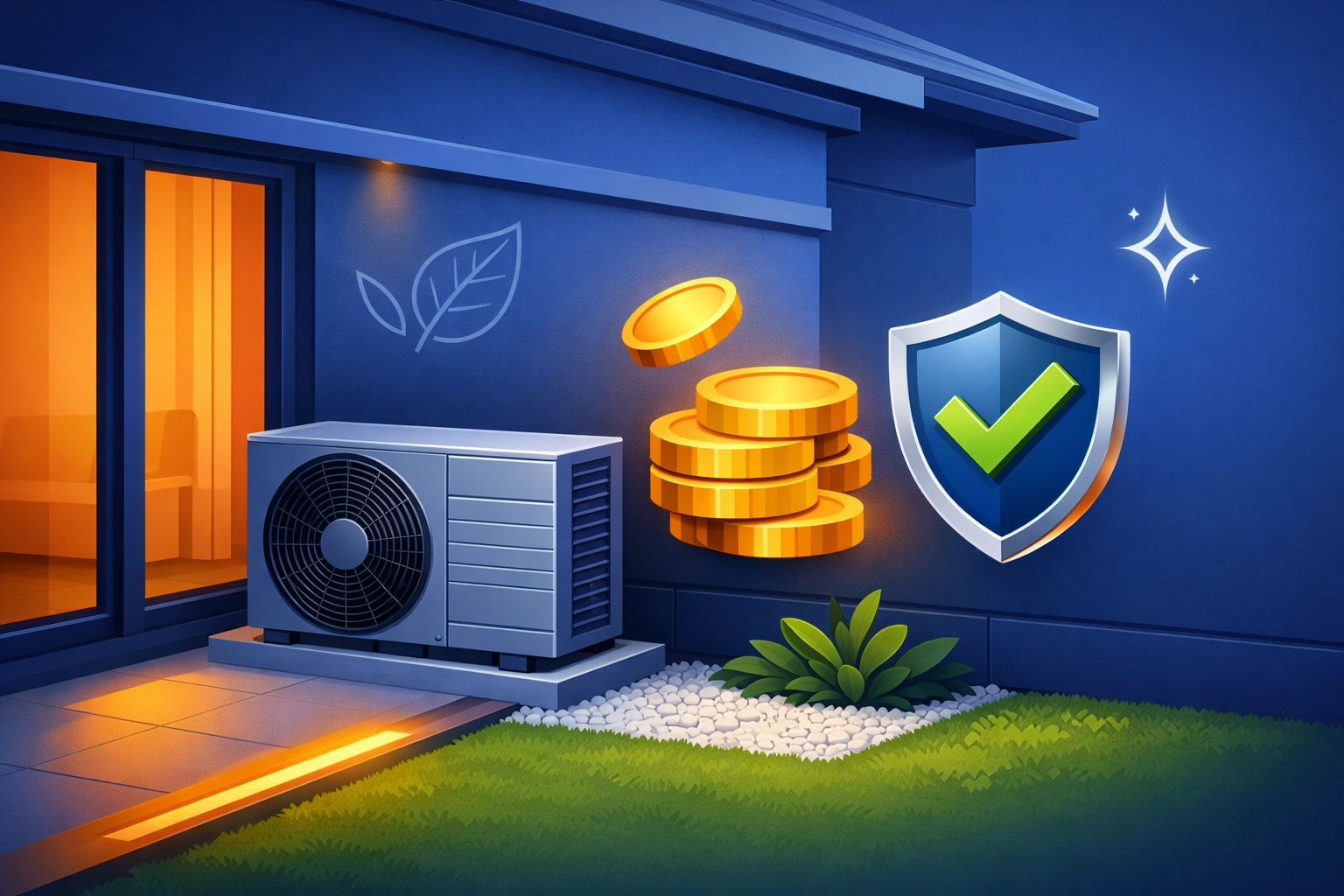 Isometric view of a home air source heat pump representing energy efficiency and financial grants in Surrey.