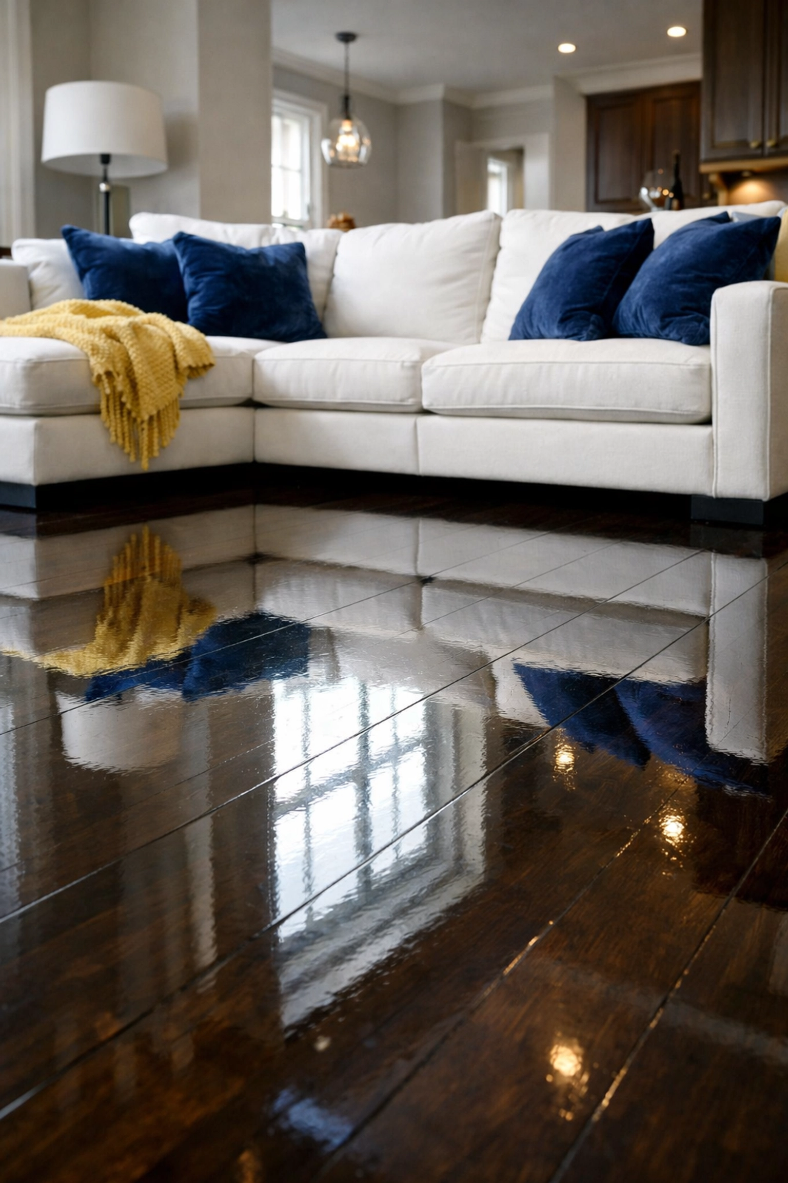 Polished hardwood floors in a spotless living room after professional weekly house cleaning in Marlborough.