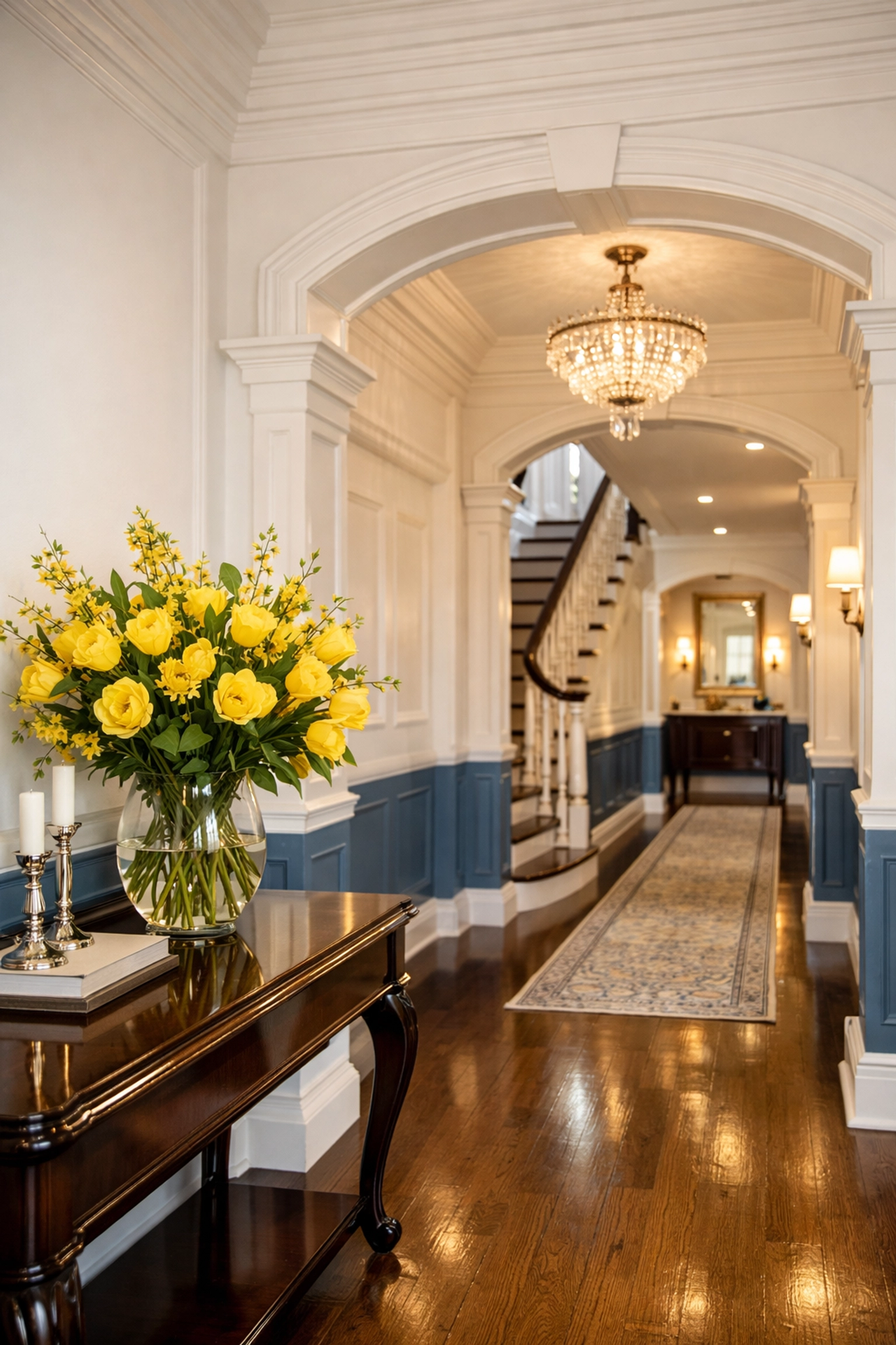 A dust-free foyer in a Medfield estate demonstrating the high-end results of professional house cleaning.