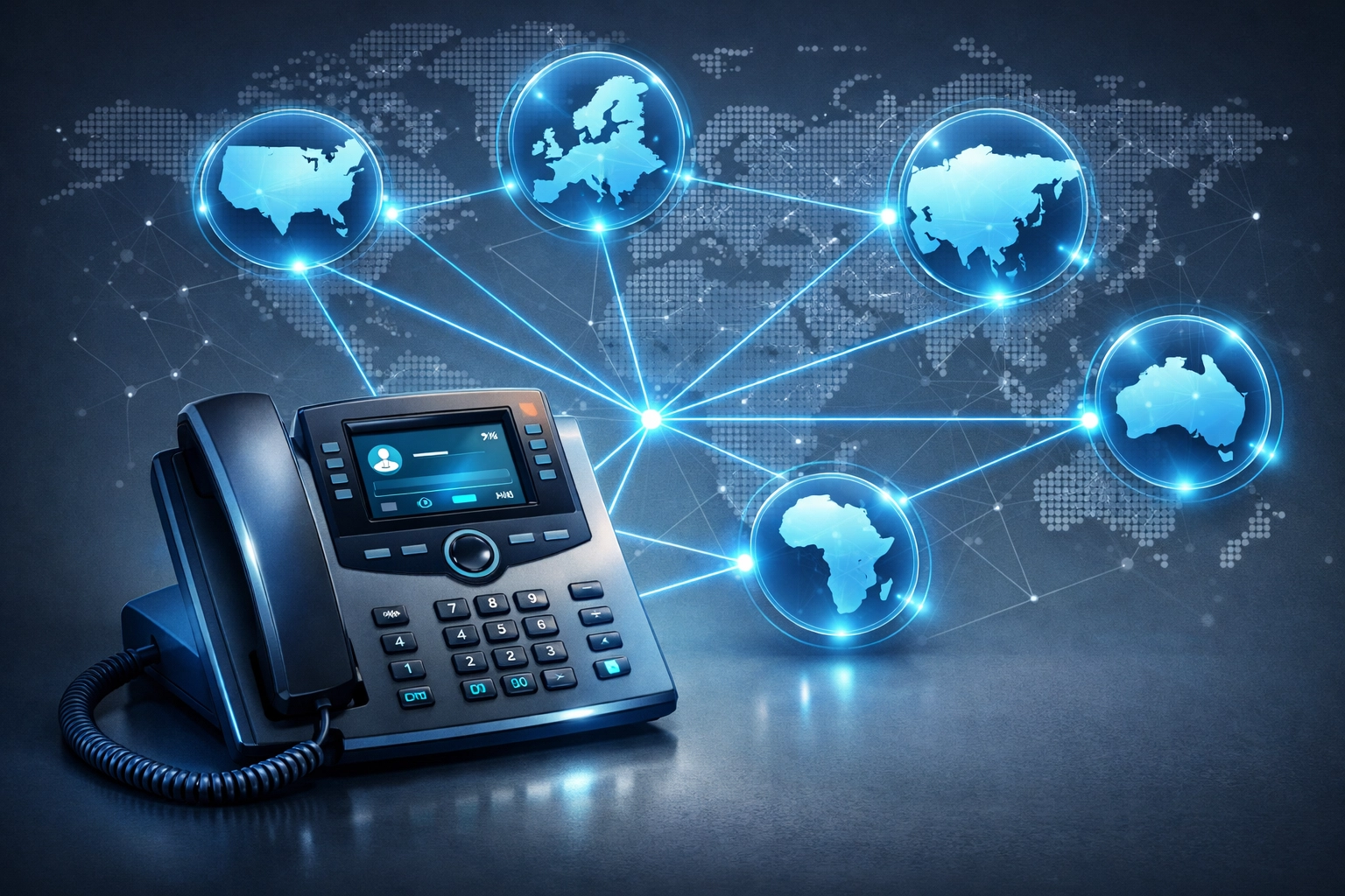 VoIP phone system with international calling connections to multiple countries