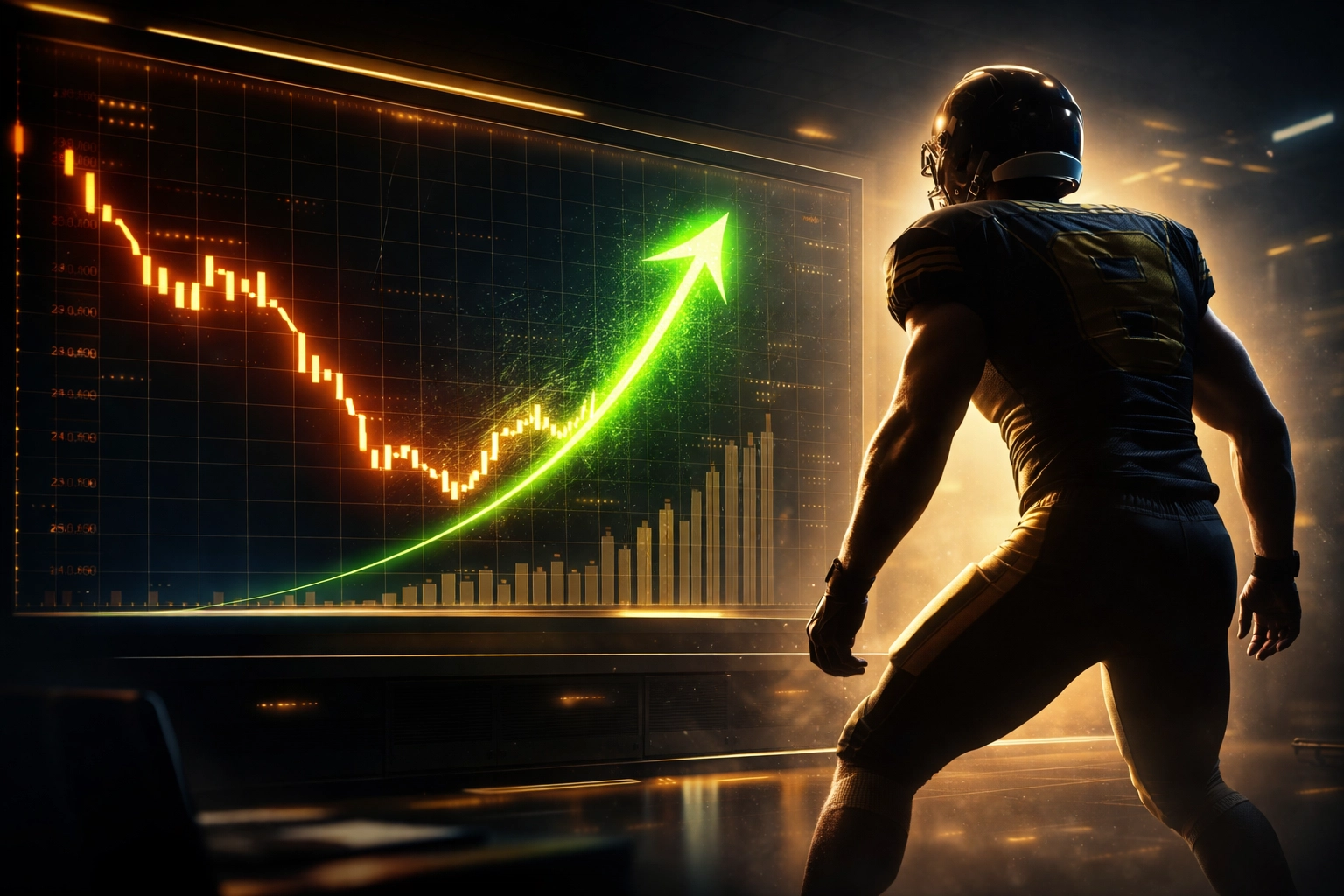 Stock chart rebound symbolizing Malik Bryant's transfer value rising for Missouri Tigers football team