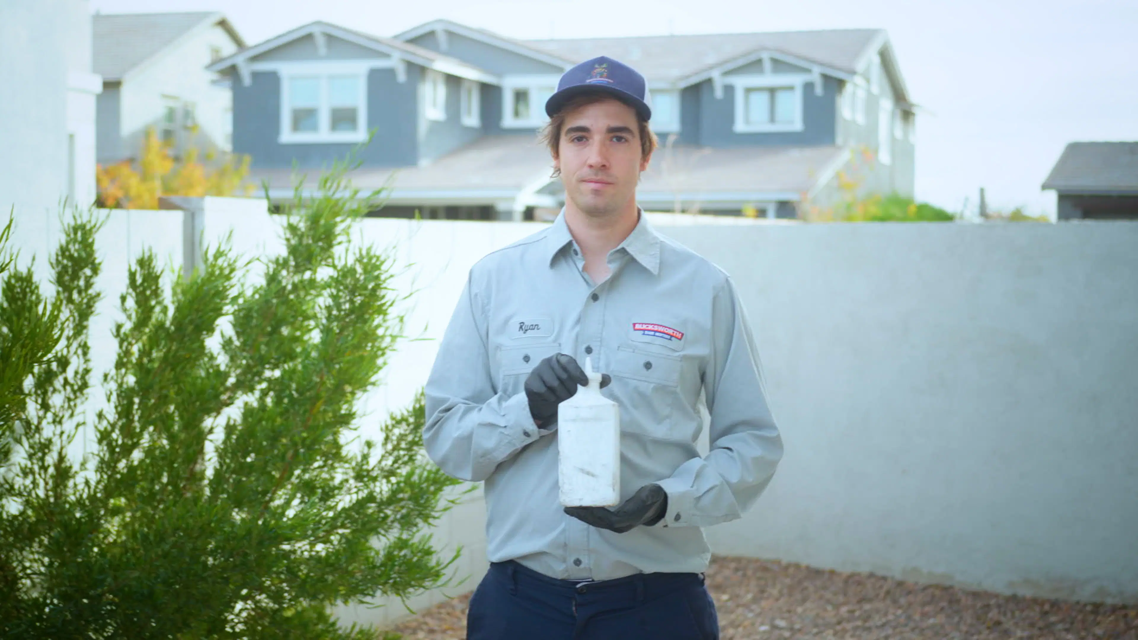 Bucksworth technician performing yard maintenance