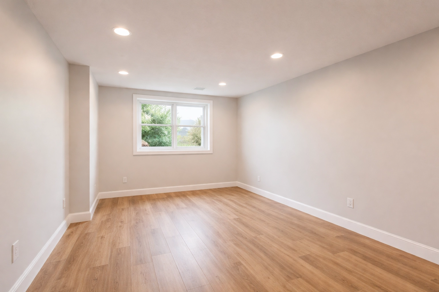 Freshly renovated interior of a Calgary home with smooth walls after polybutylene pipe replacement.