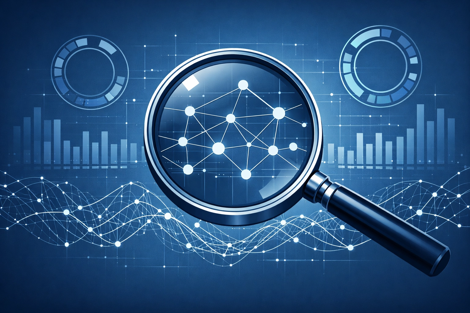 A magnifying glass auditing digital data flows to ensure safe AI tool integration.
