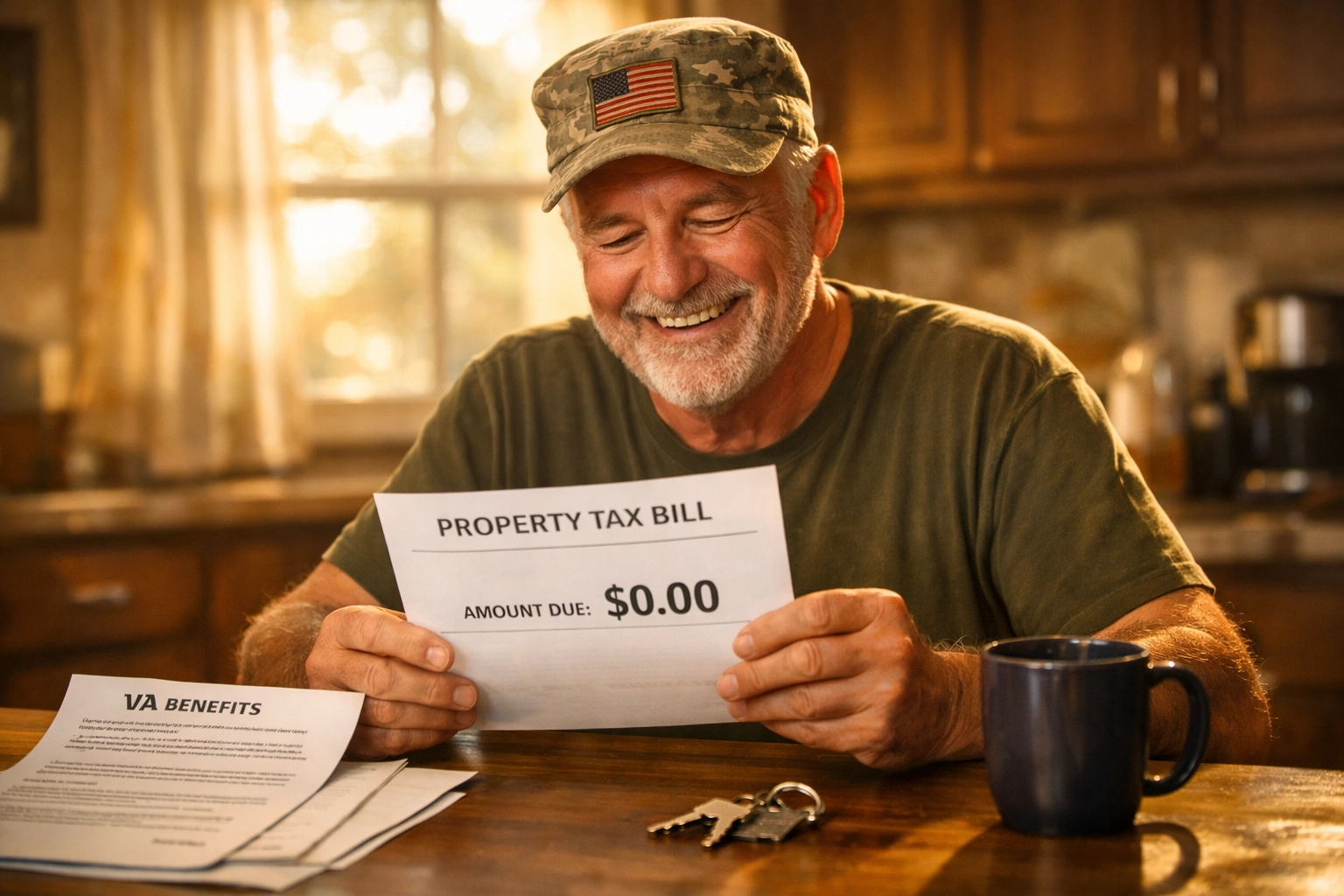 Disabled veteran reviewing $0 property tax bill under Arizona HB 2792 exemption